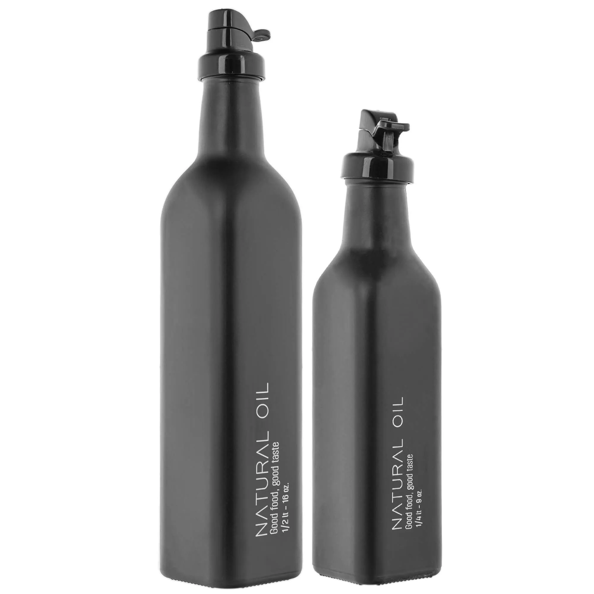 Setri alyvuogių aliejaus buteliai 0,25 l + 0,5 l, juodi, 2 vnt.