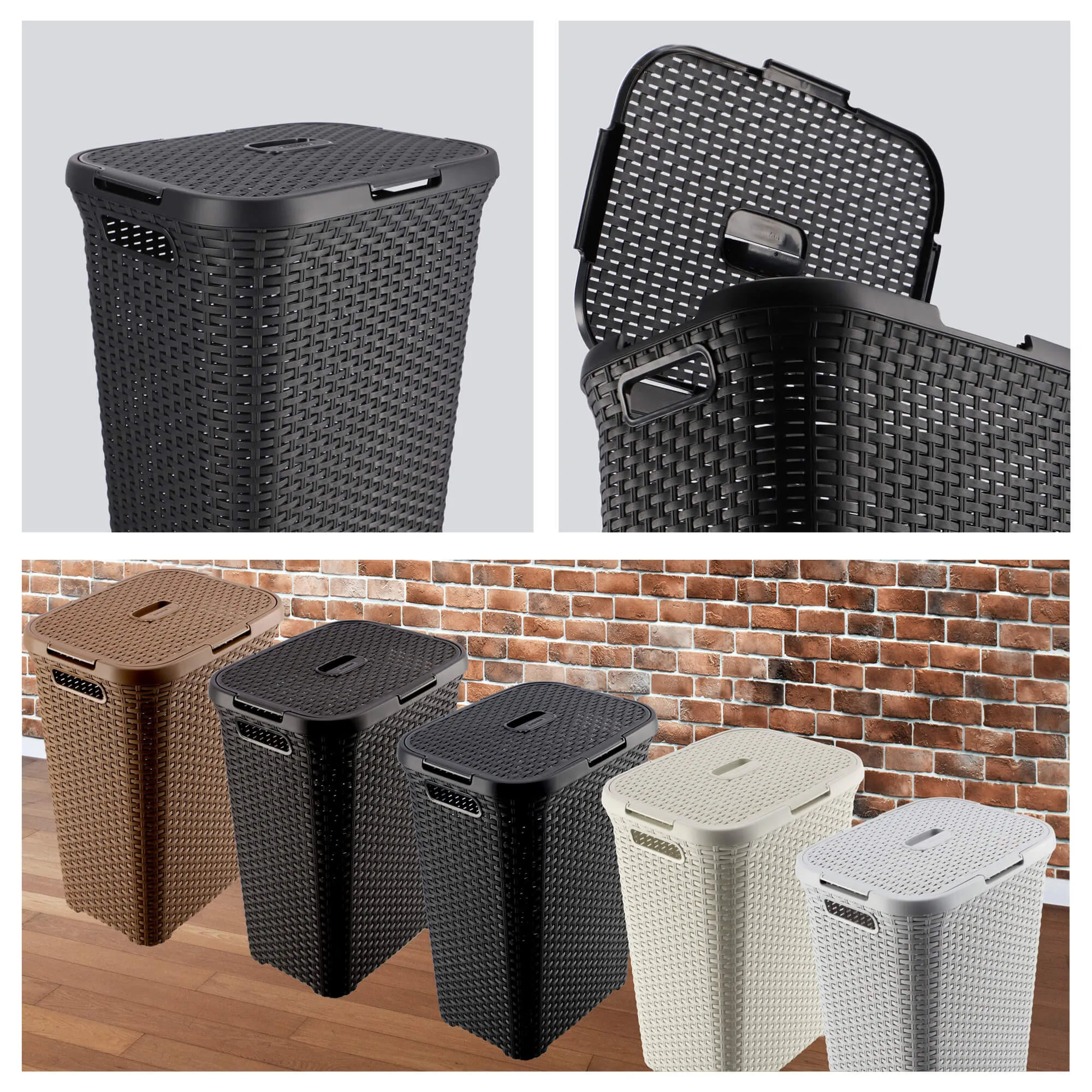 „Curver Natural Style“ 60 litrų grafito krepšys su dangčiu