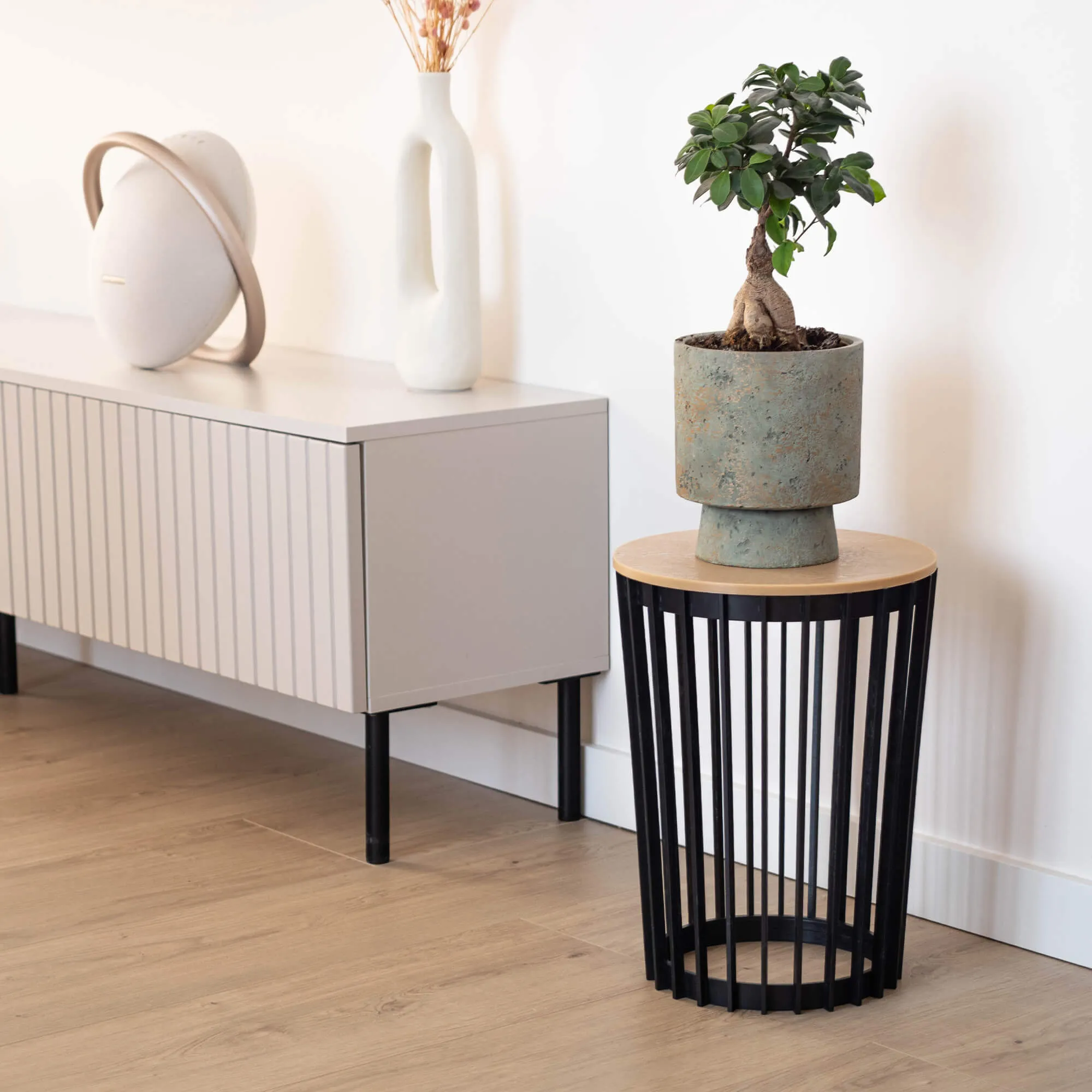 Aytre dvipusis augalų stovas 54 cm juodas + natūralaus medžio stalviršis