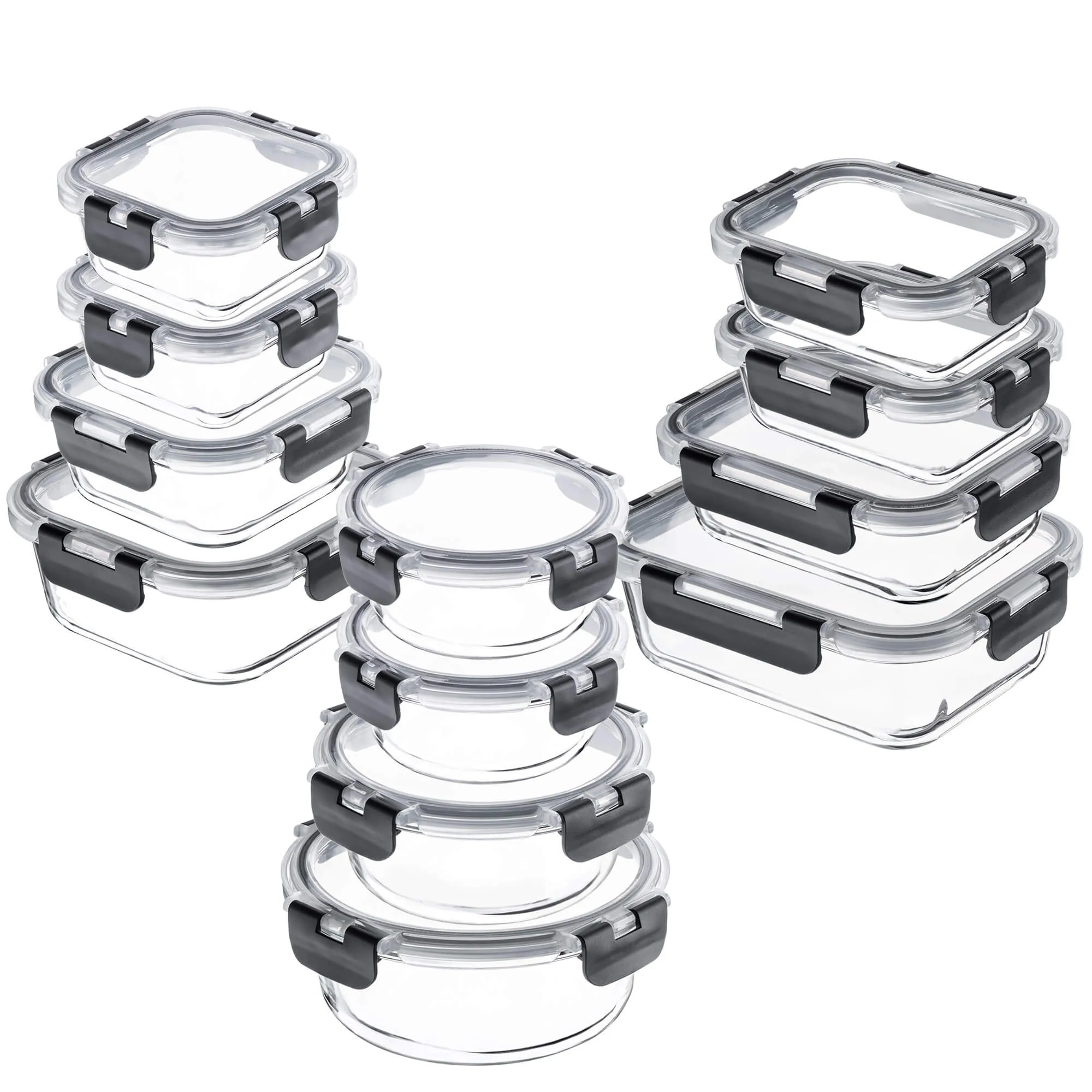 12 juodų Termoli stiklinių indelių su dangteliais rinkinys