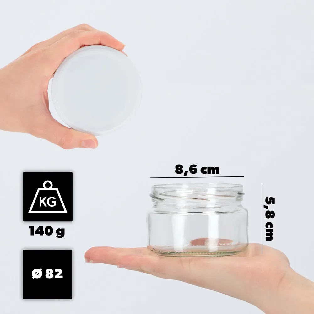 Denia konservavimo stiklainiai 250 ml, 100 vnt., 82 mm + baltas dangtelis