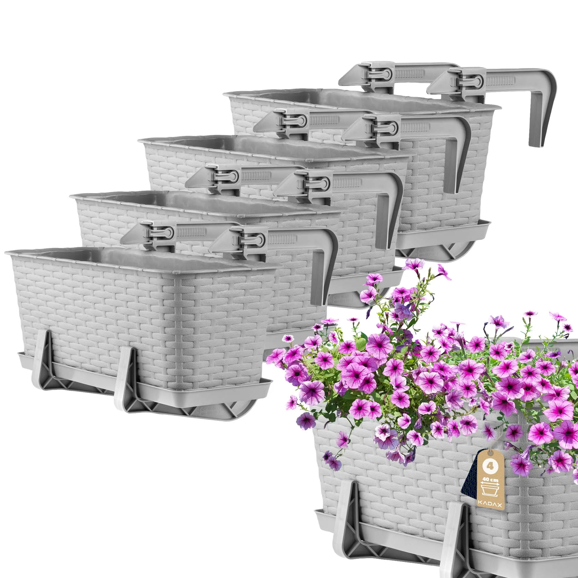 Balkono dėžė su rankenomis Castro šviesiai pilka 40 cm