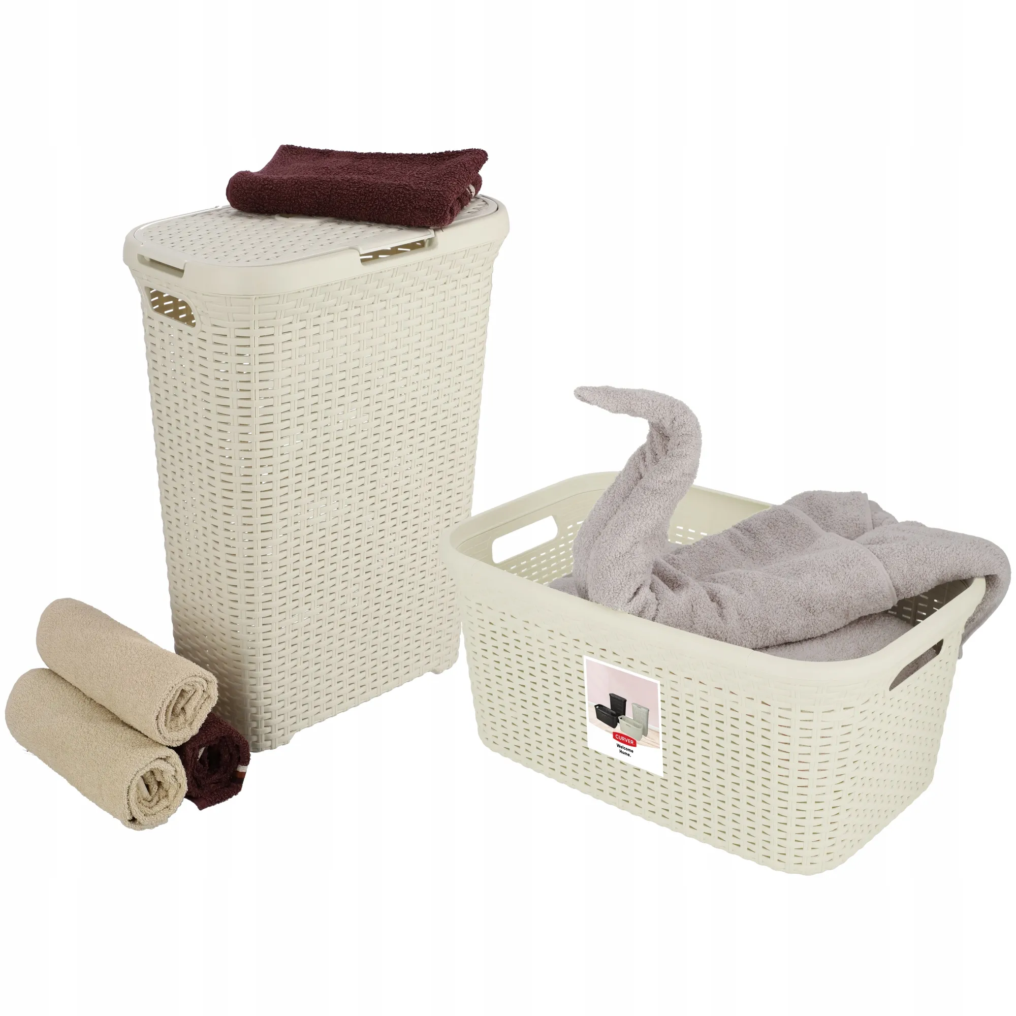 40 litrų krepšys su dangčiu + 45 litrų konteineris „Curver Natural Style“ kreminės spalvos