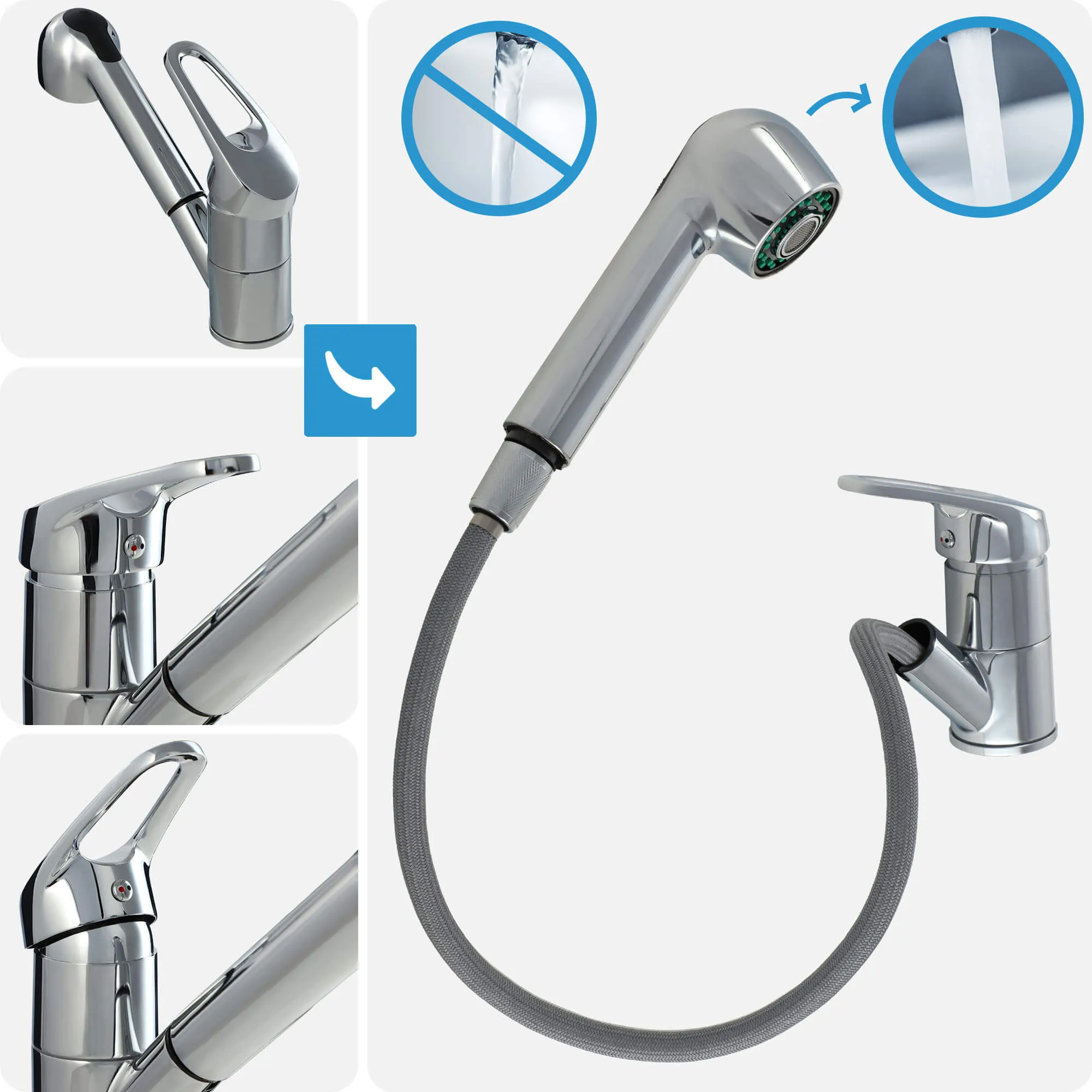 Gospo Atut laisvai pastatomas virtuvės maišytuvas su įvadu, chromuotas