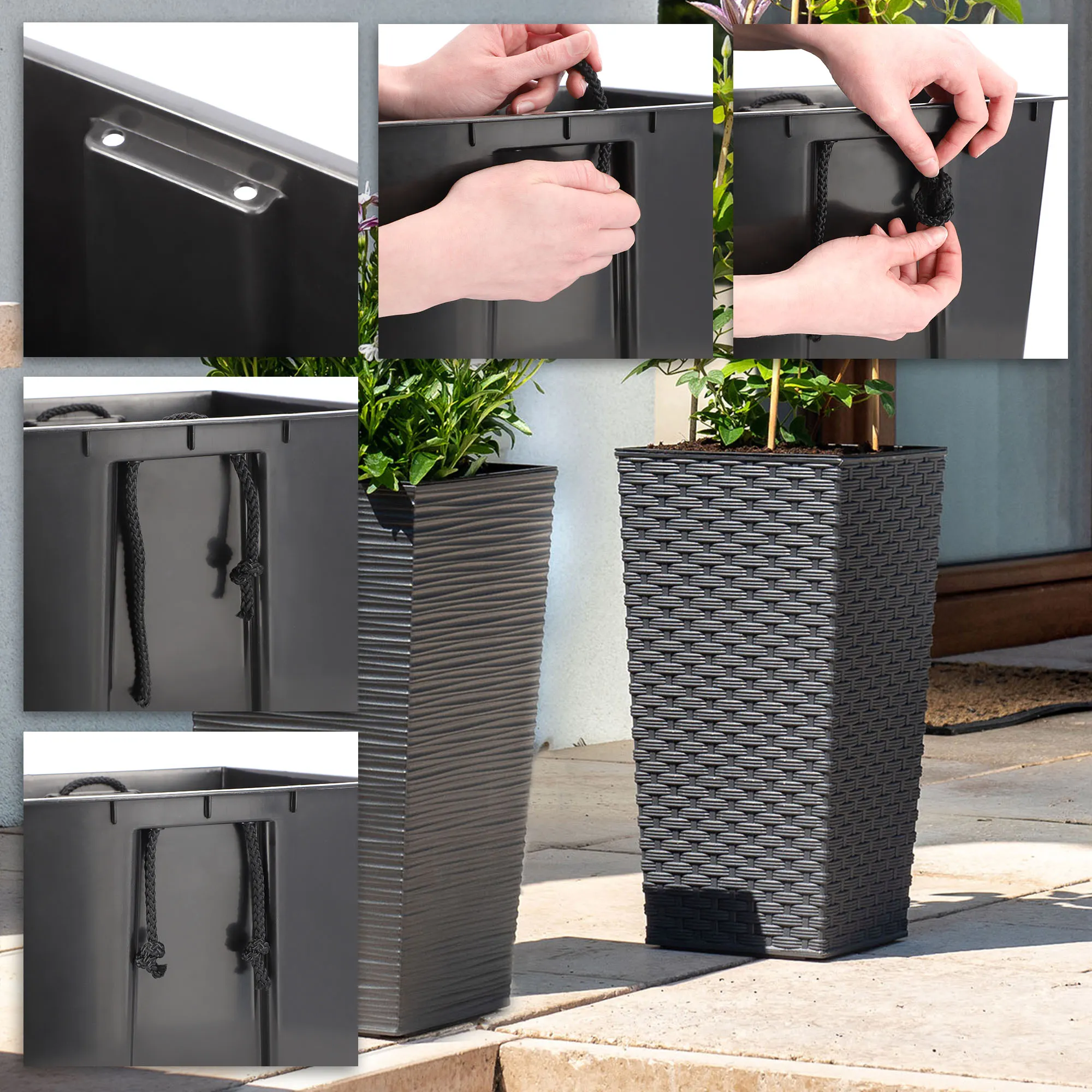 Pesaro rotango gėlių vazonai su įdėklu 19 cm + 25 cm + 30 cm