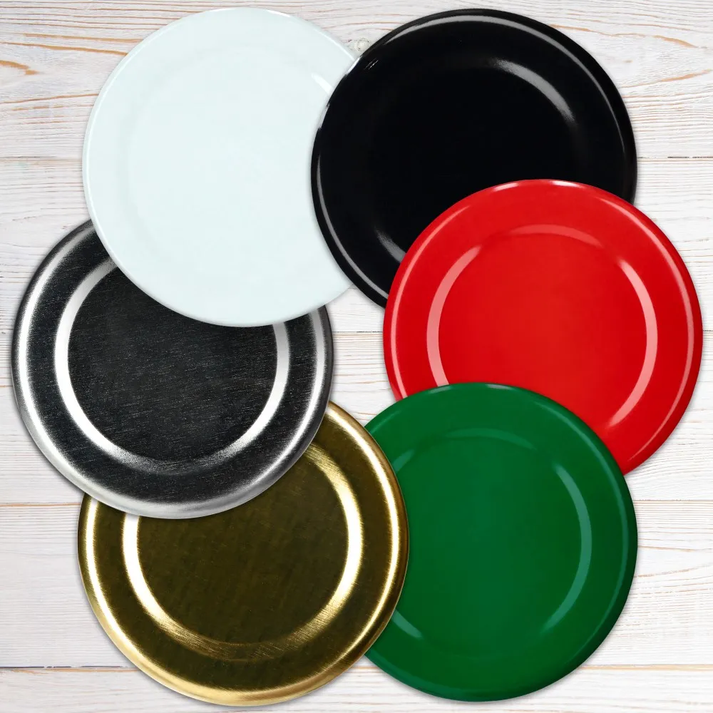 Kalbo metaliniai dangteliai stiklainiams ir buteliams, 10 vnt., 53 mm skersmens, balti