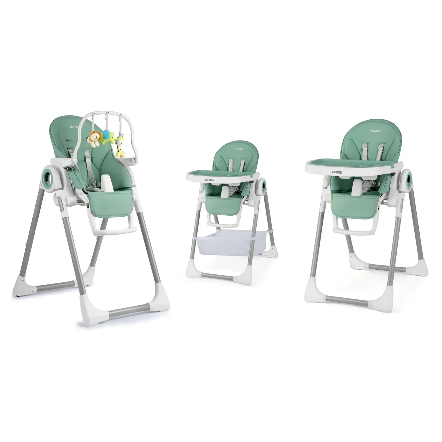 Maitinimo kėdutė su staliuku, „Belo“ šokinėjimo kėdutė, žalia + apsauginis lankelis - nuotrauka 1