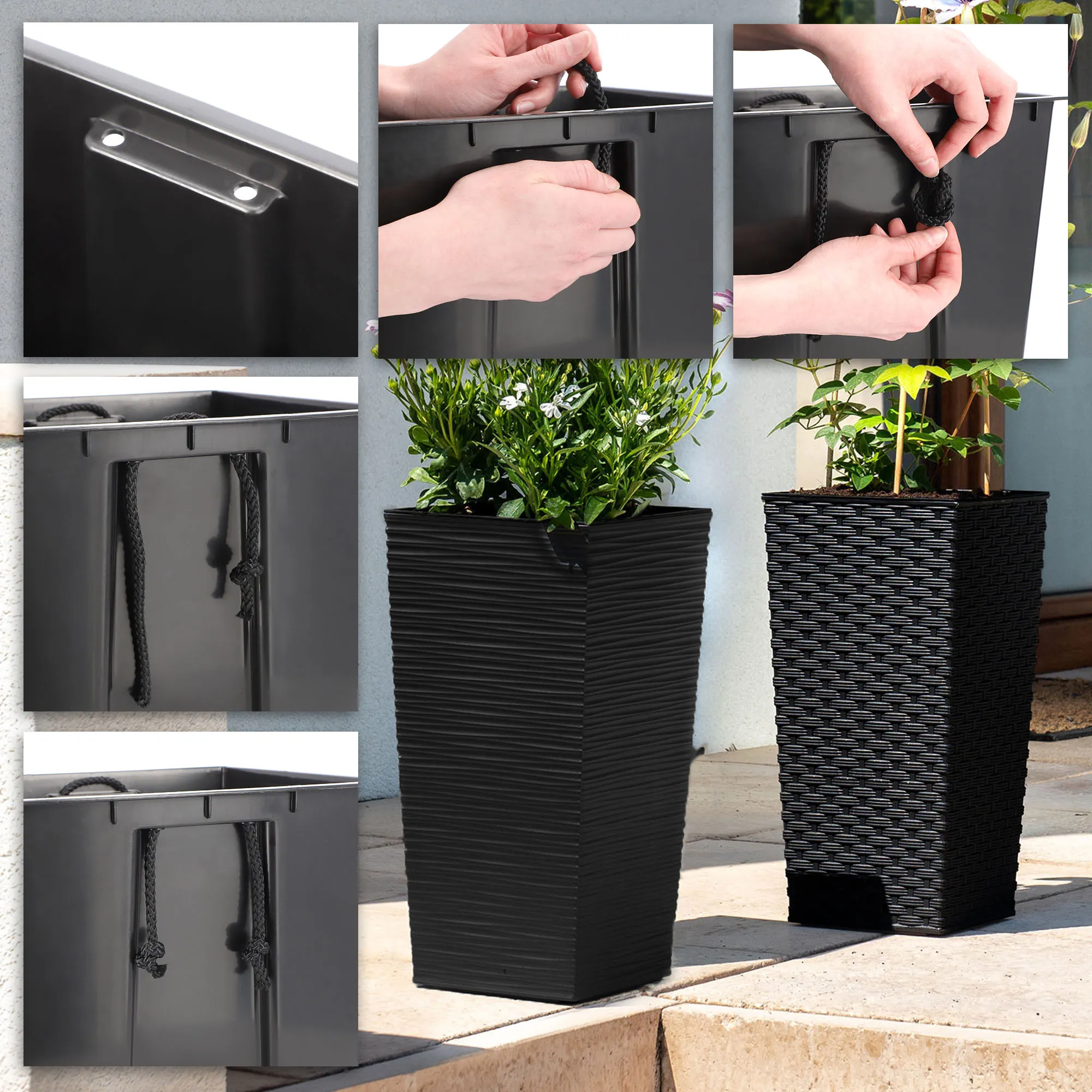 Pesaro rotango gėlių vazonai su įdėklu 30 cm + 35 cm + 40 cm