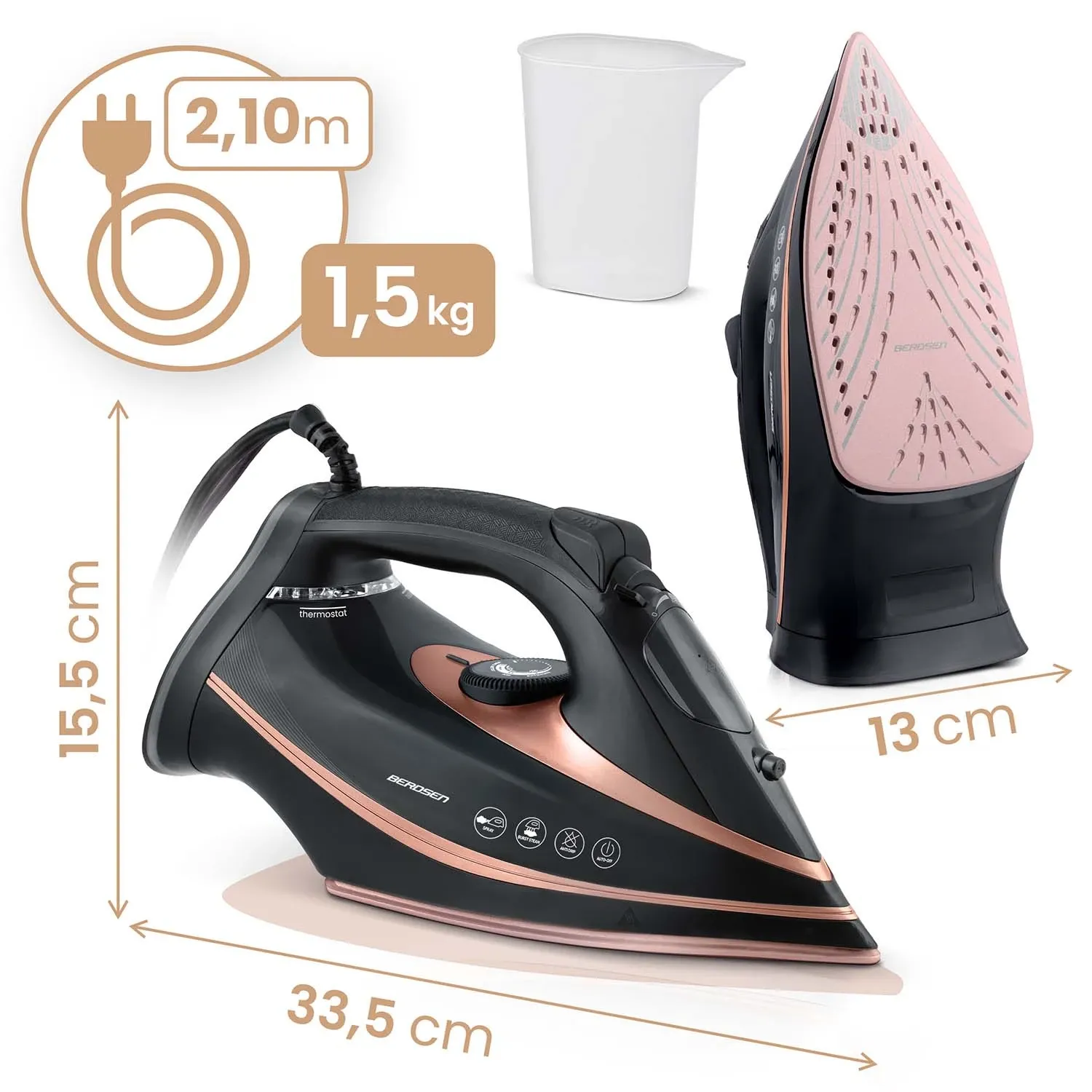 3000 W „Berdsen BD-332“ garinis lygintuvas, keraminė danga, vertikalus veikimas - nuotrauka 1