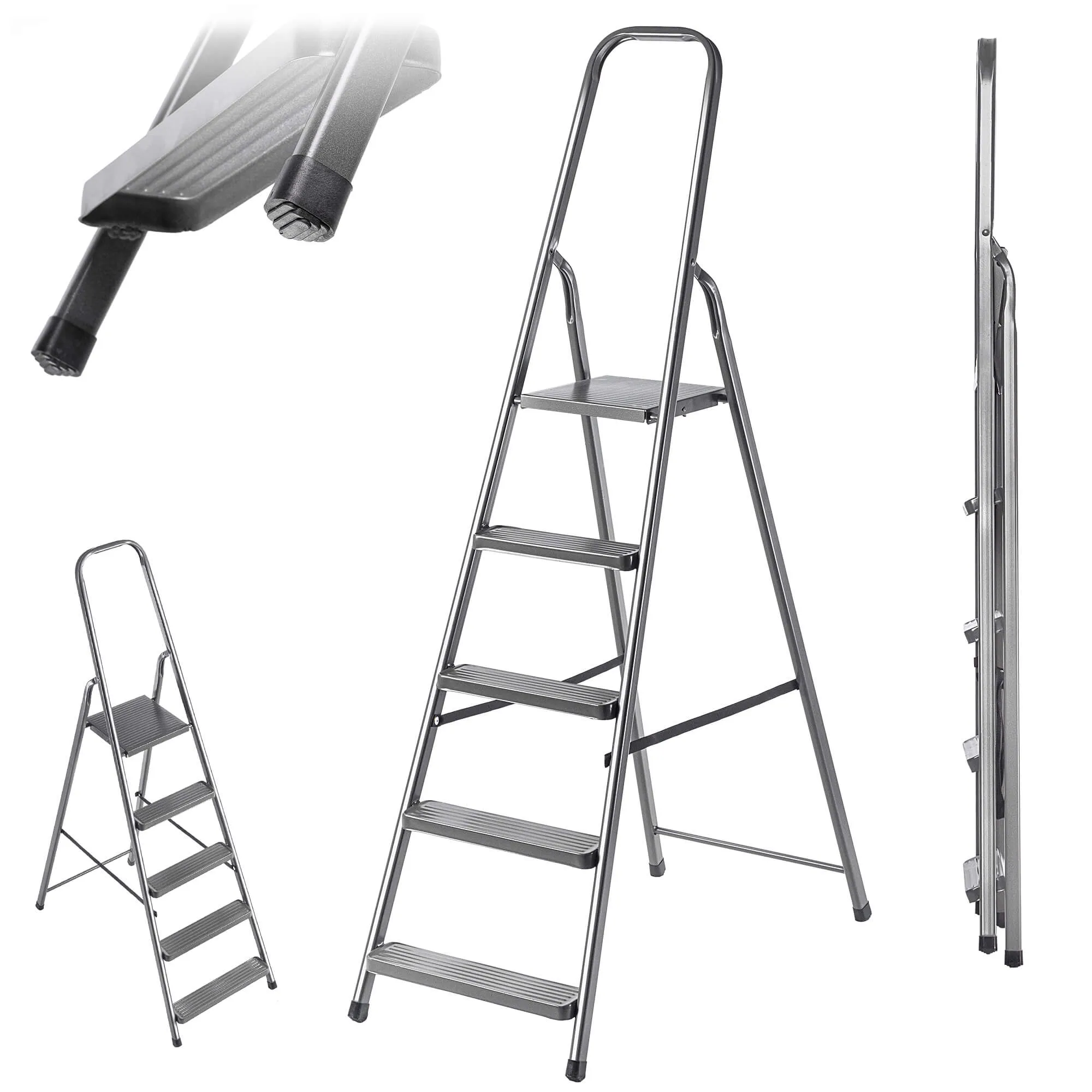 Plieninės kopėčios su platforma Ceriana 5 pakopų 125 kg