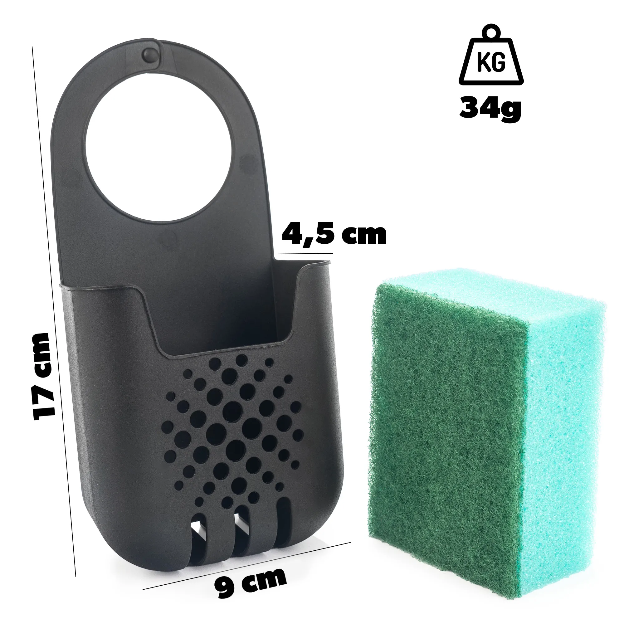 „Cascia“ pakabinamas organizatorius su kempine, juodas