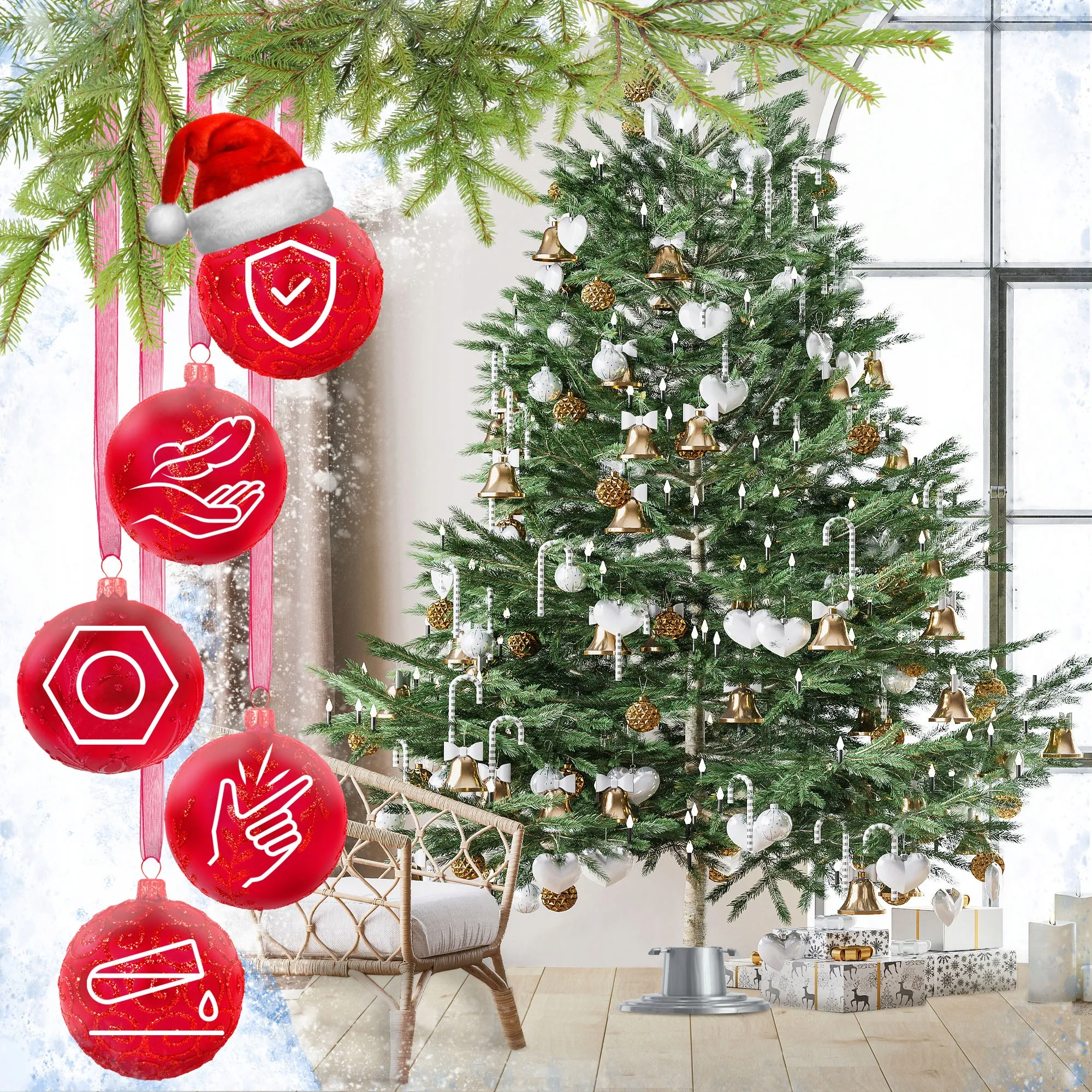 Larmor apvalus kalėdinės eglutės stovas, 39 cm, sidabrinis