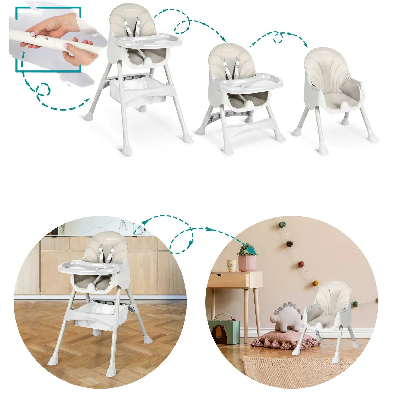 Milo Ricokids maitinimo kėdutė su staliuku ir seilinuku, pilka - nuotrauka 1