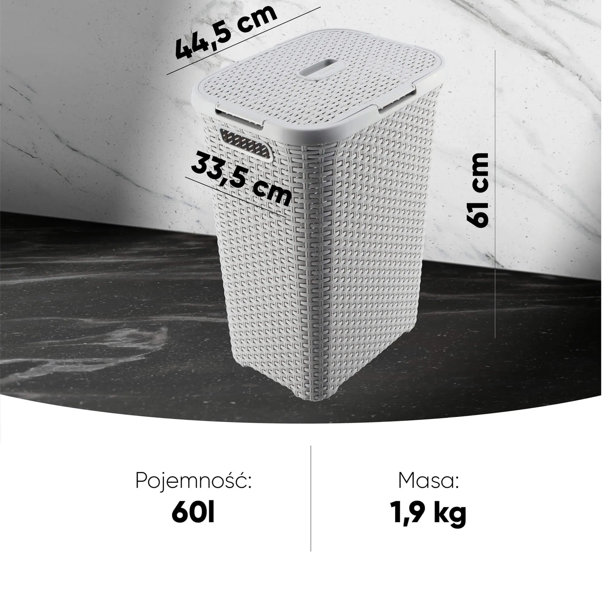 „Curver Natural Style“ 60 l šviesiai pilkas krepšelis su dangčiu