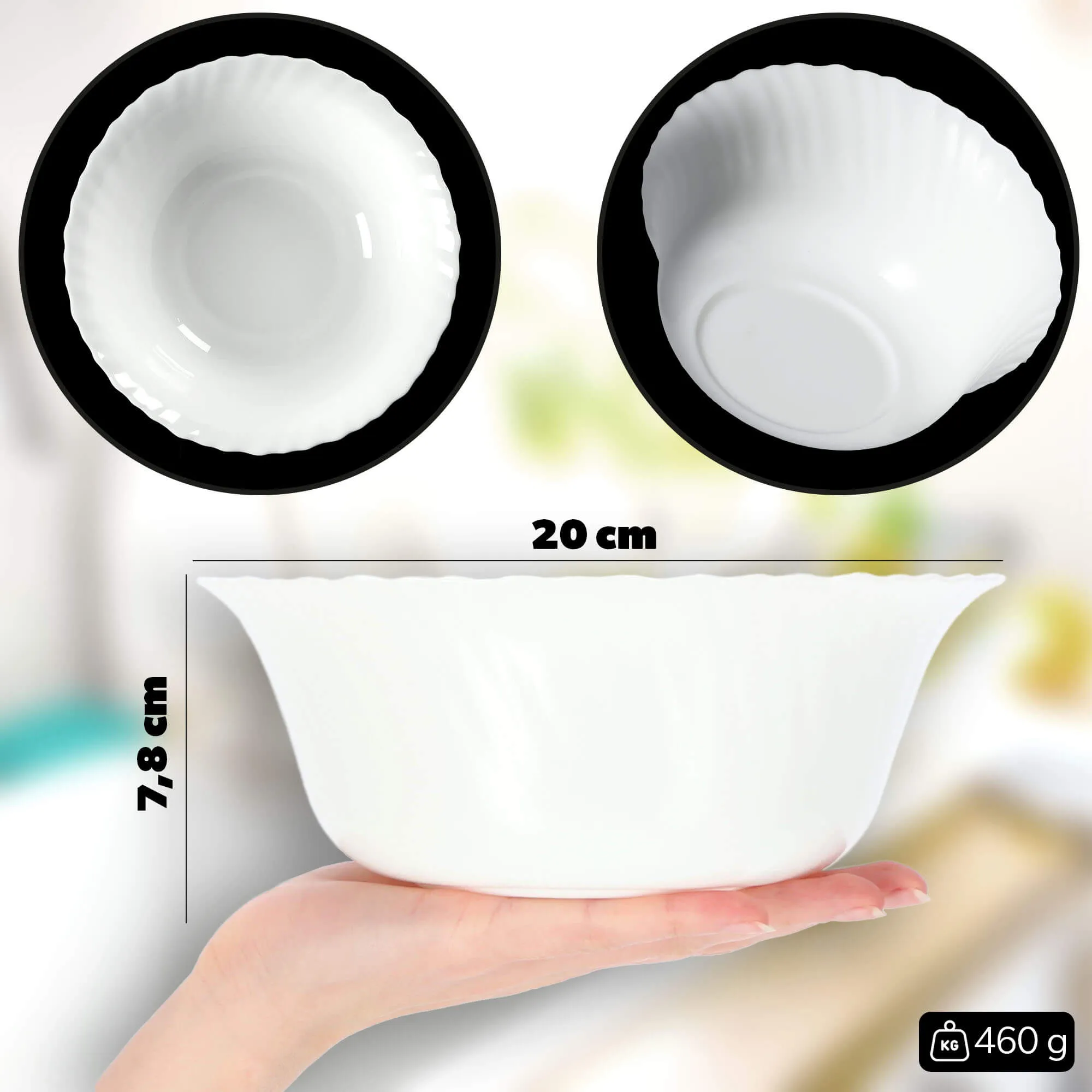 Auris stiklinis salotų dubuo, 21 cm, baltas