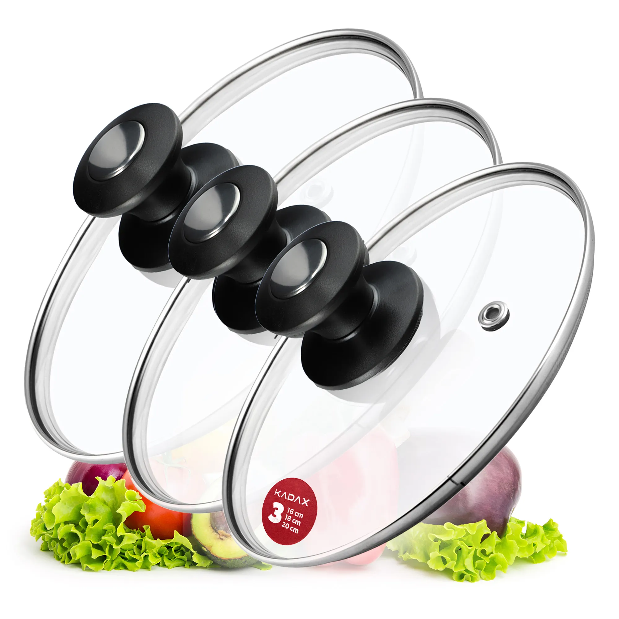 Barletta keptuvės dangčių rinkinys, atsparus karščiui, 16, 18, 20 cm