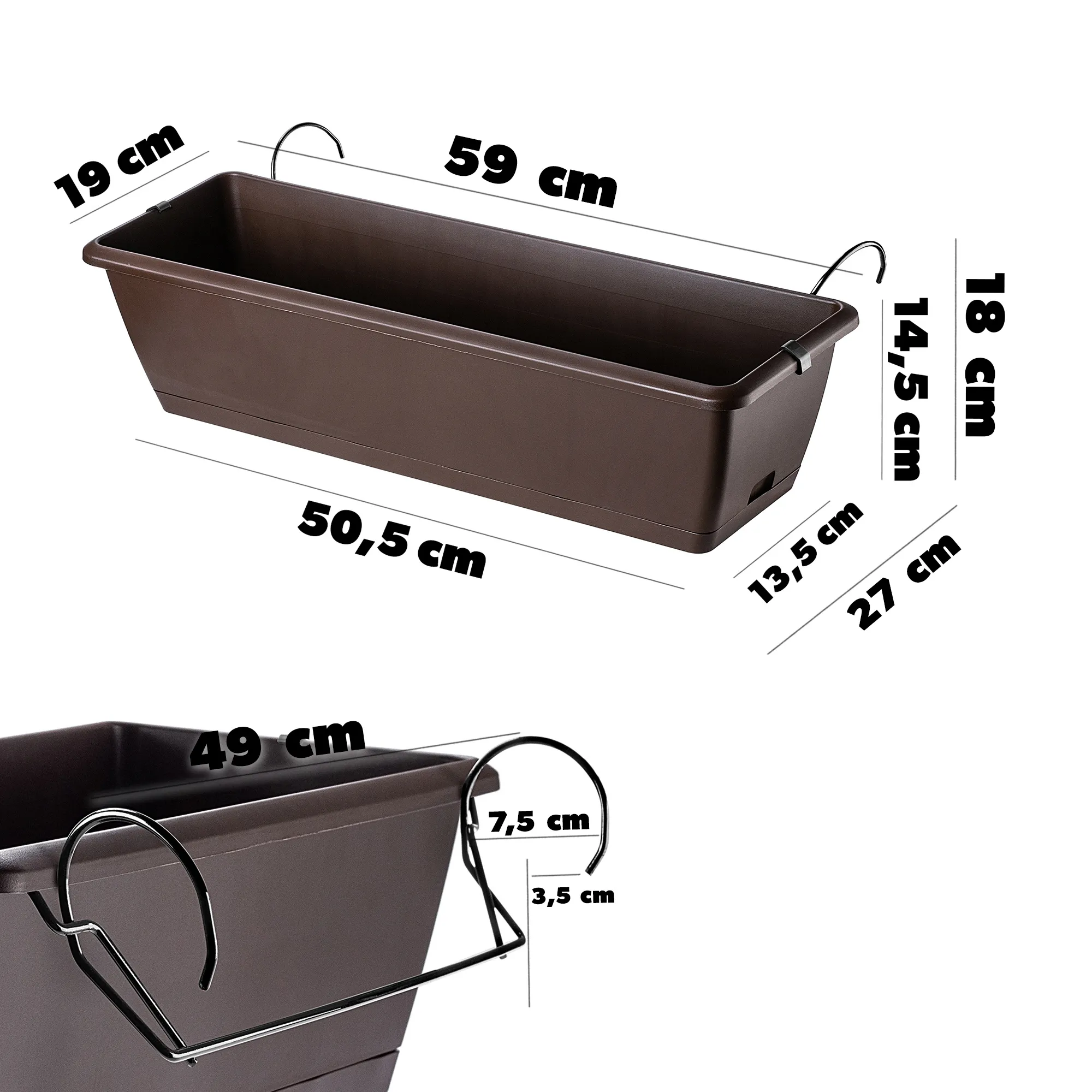 Perama balkono dėžė 60 cm su rankenomis