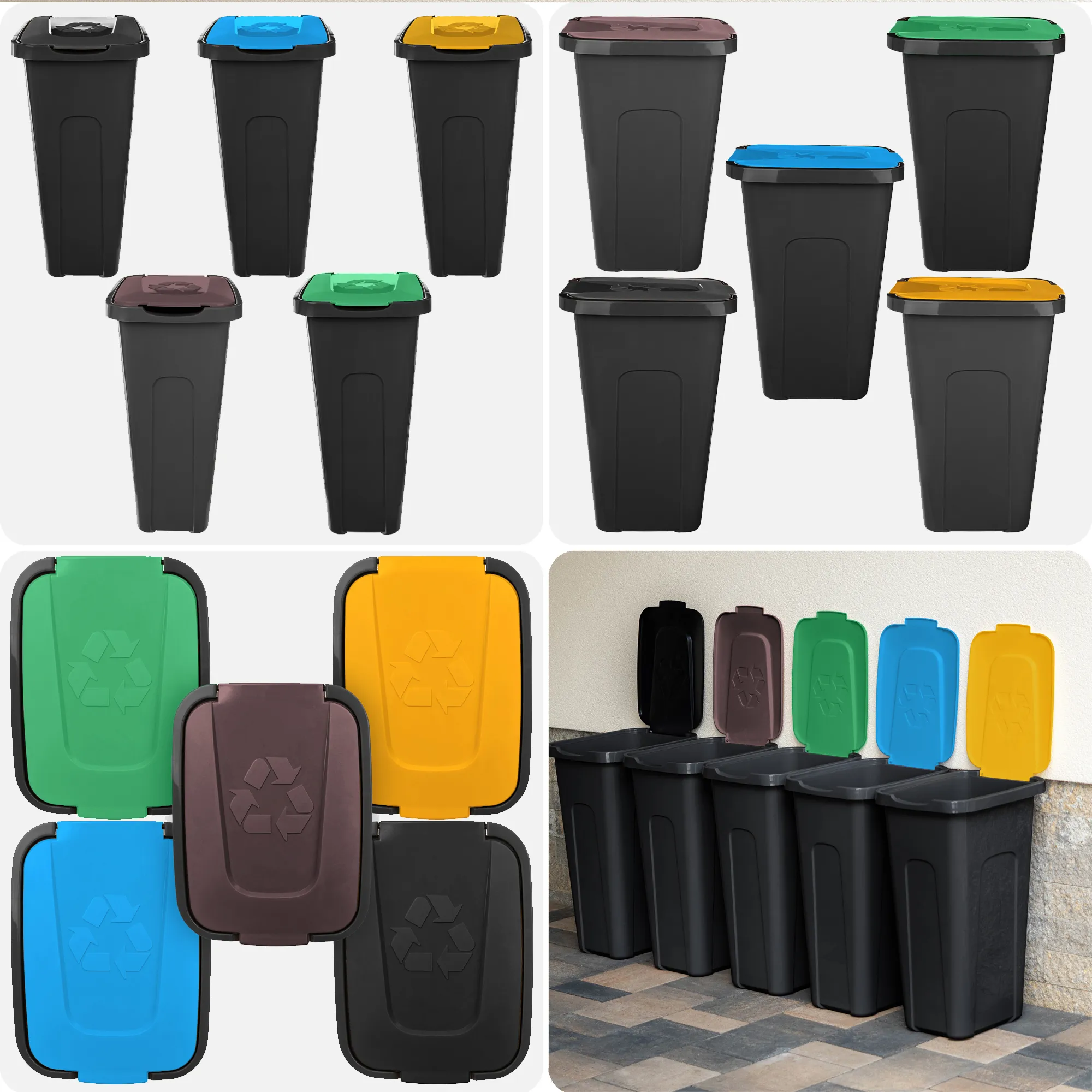 „Entrago“ 30 litrų šiukšliadėžių komplektas, ruda + žalia + mėlyna + geltona + juoda