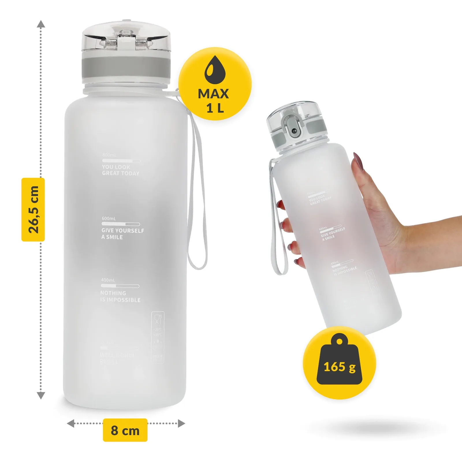 Sportinis vandens butelis 1 l pilkas