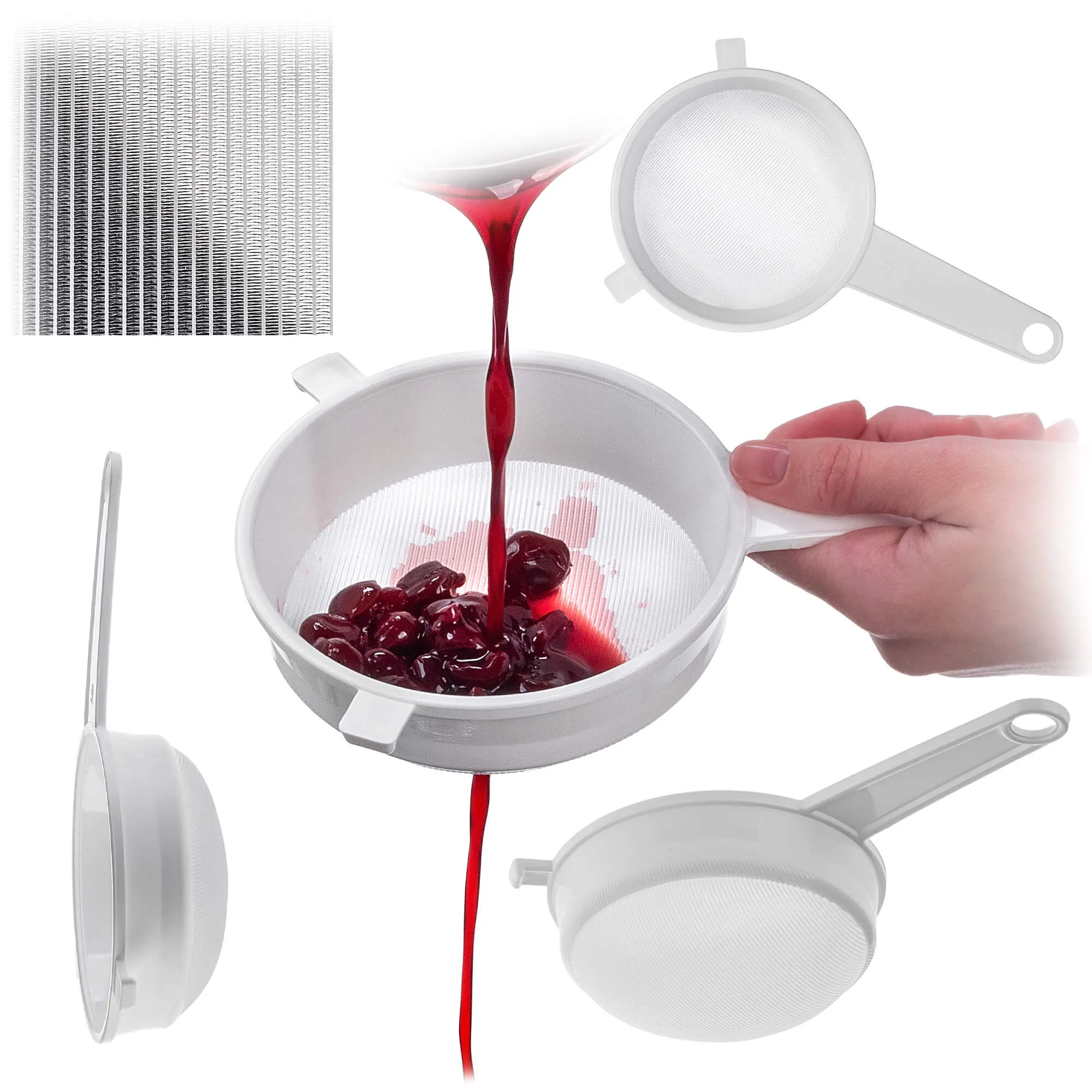 Greci smulkaus tinklelio sietelis, 120 mm skersmens, baltas