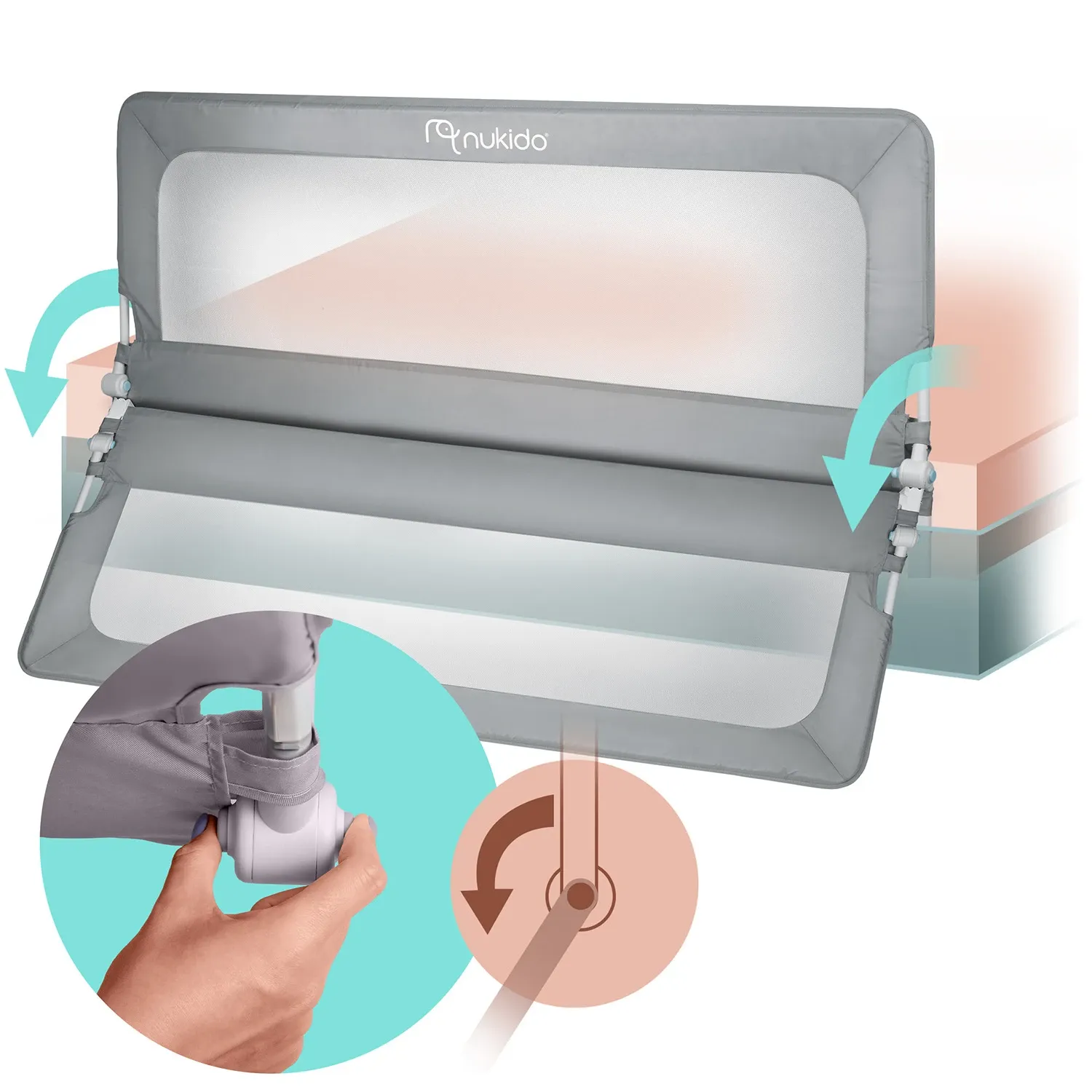 Lovos apsauginis turėklas, apsauginiai varteliai, spyna, 200 cm, Nukido NK-228, pilkas - nuotrauka 1