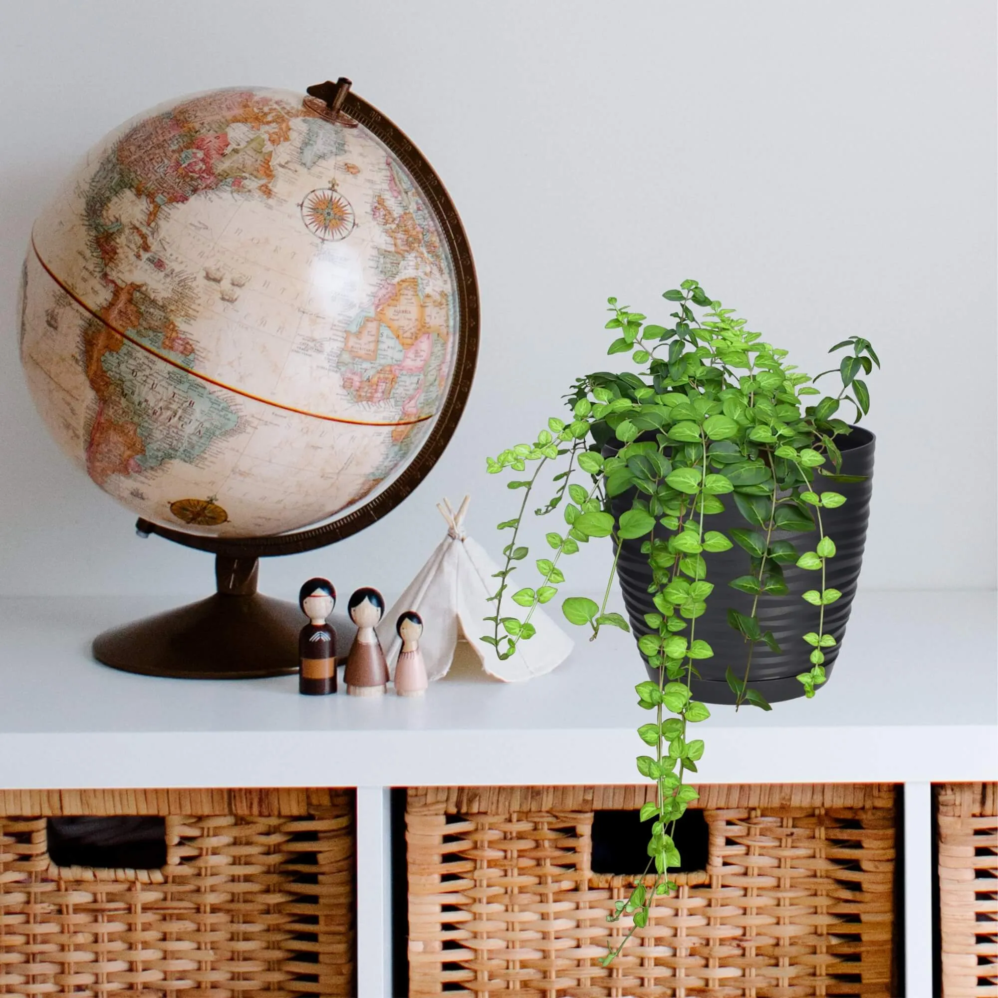 Apvalus gėlių vazonas su lėkštute 15 cm