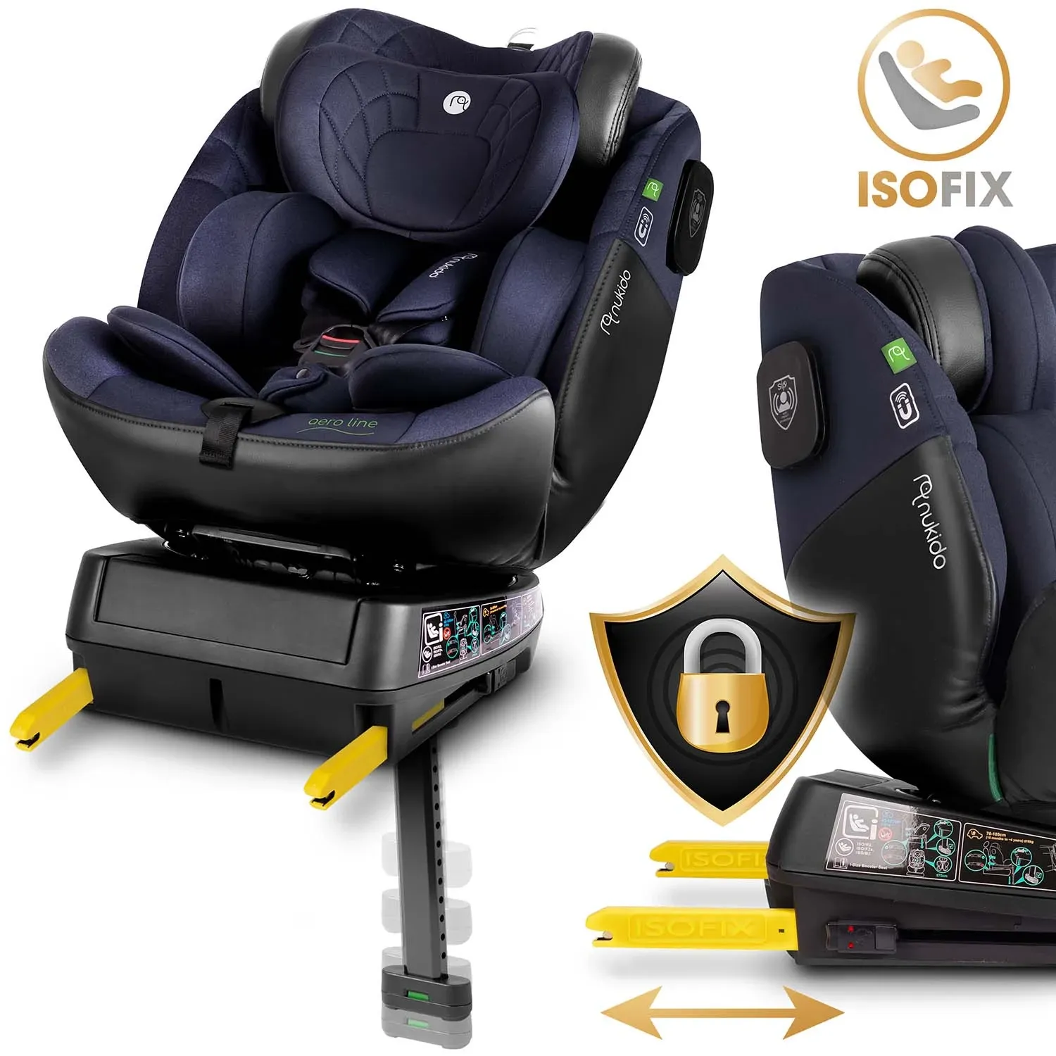 „Nukido Aero Line“ automobilinė kėdutė, juoda/tamsiai mėlyna, 0-36 kg, ISOFIX - nuotrauka 1