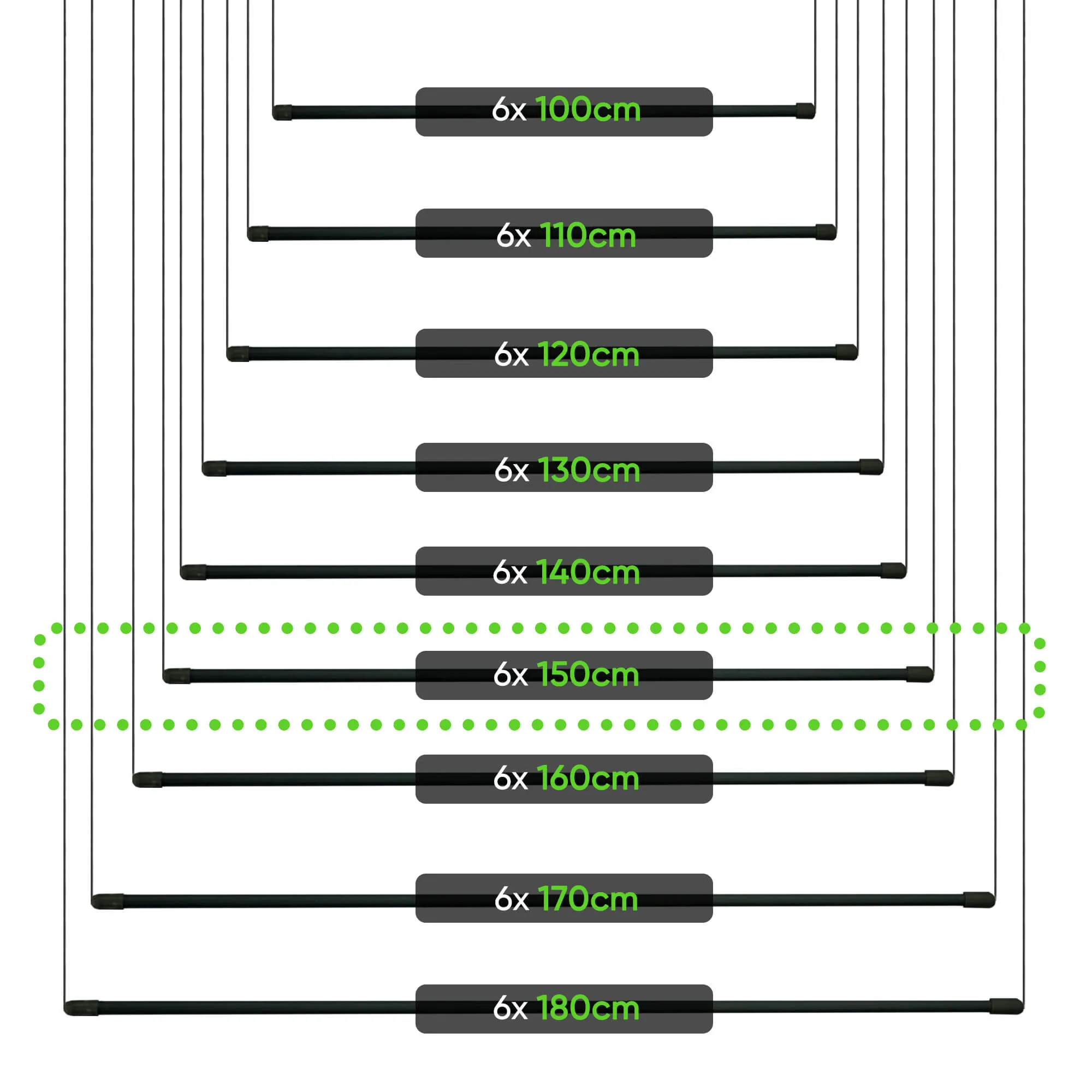 „Torp“ lubinė drabužių džiovyklė, 6 stovai, 150 cm, juoda