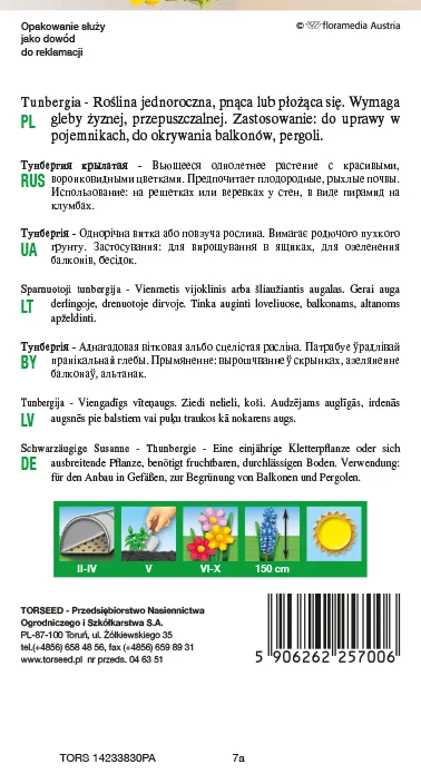Thunbergia – Thunbergia alata vijoklinė – geltona su juoda akimi 0,5 g