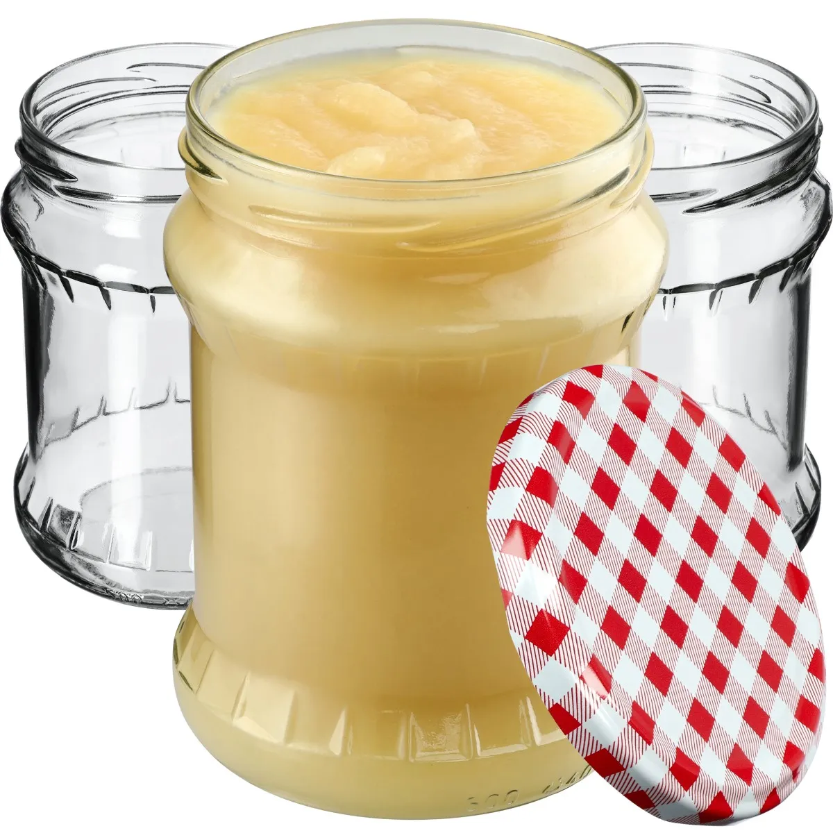 Kisko konservavimo stiklainiai 500 ml, 16 vnt., 82 mm + dangteliai su raudonomis grotelėmis