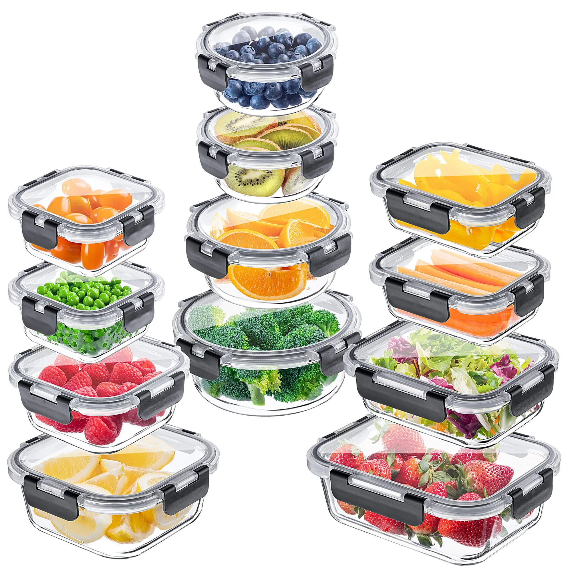 12 juodų Termoli stiklinių indelių su dangteliais rinkinys