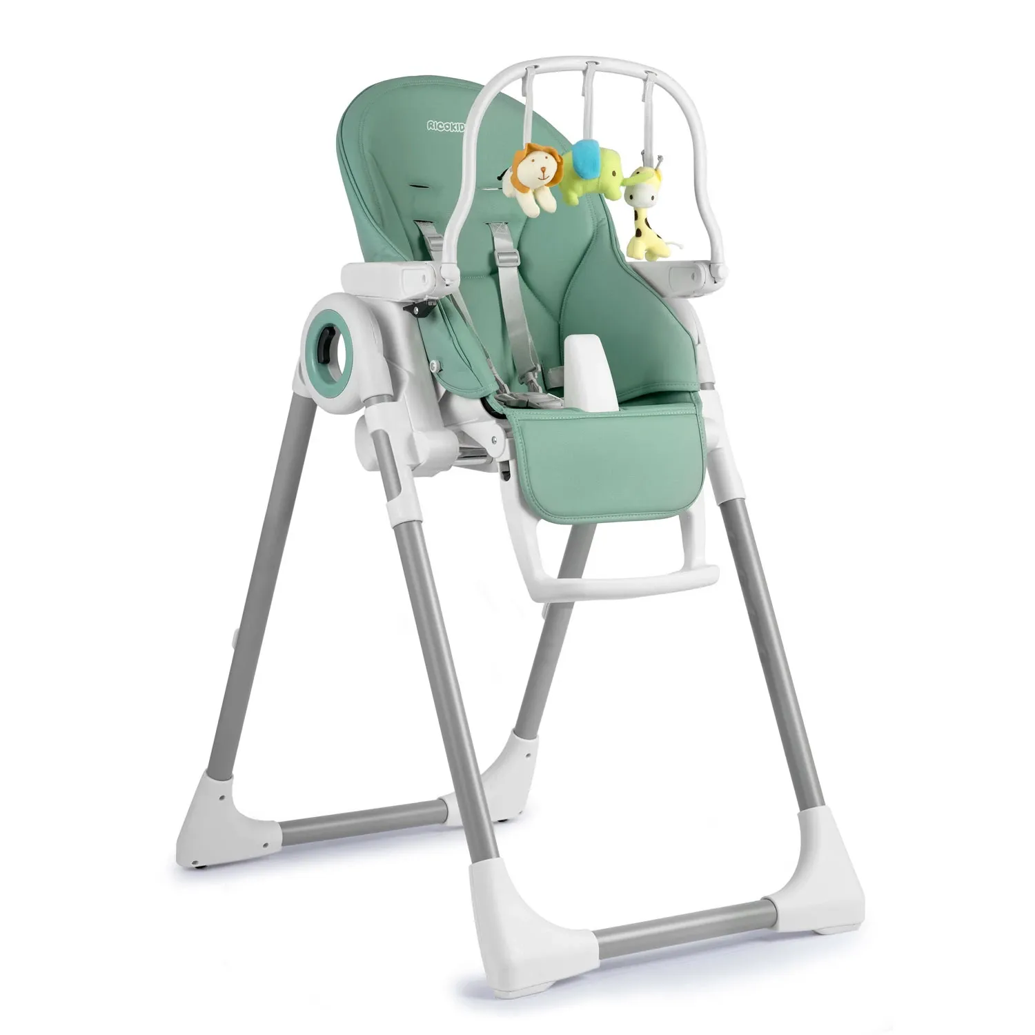 Maitinimo kėdutė su staliuku, „Belo“ šokinėjimo kėdutė, žalia + apsauginis lankelis - nuotrauka 1