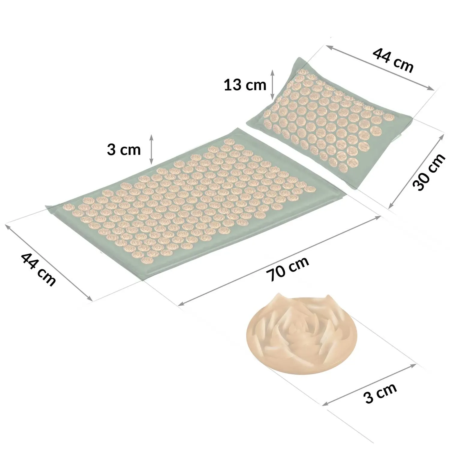 Akupresūros kilimėlis su pagalve NS-902 tamsiai žalias ir auksinis - nuotrauka 1
