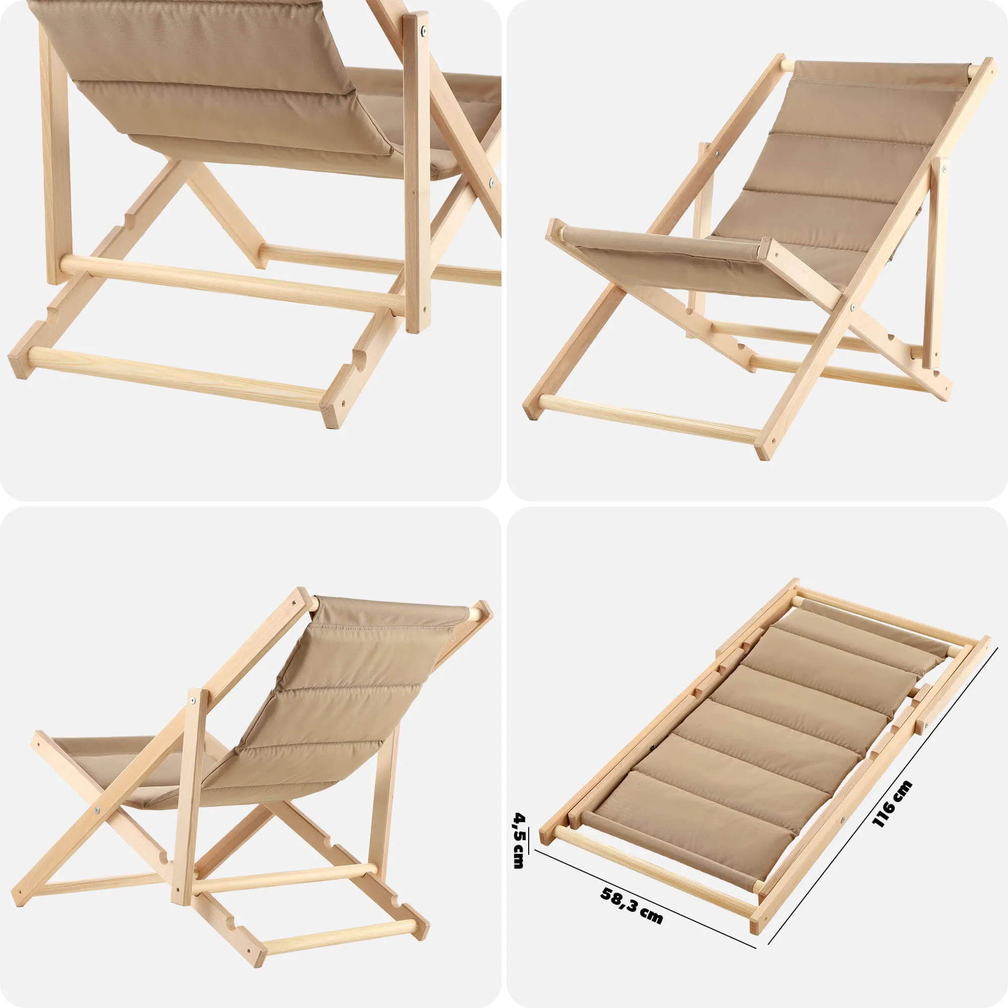 Troia paplūdimio gultas su pagalvėle, kapučino spalvos