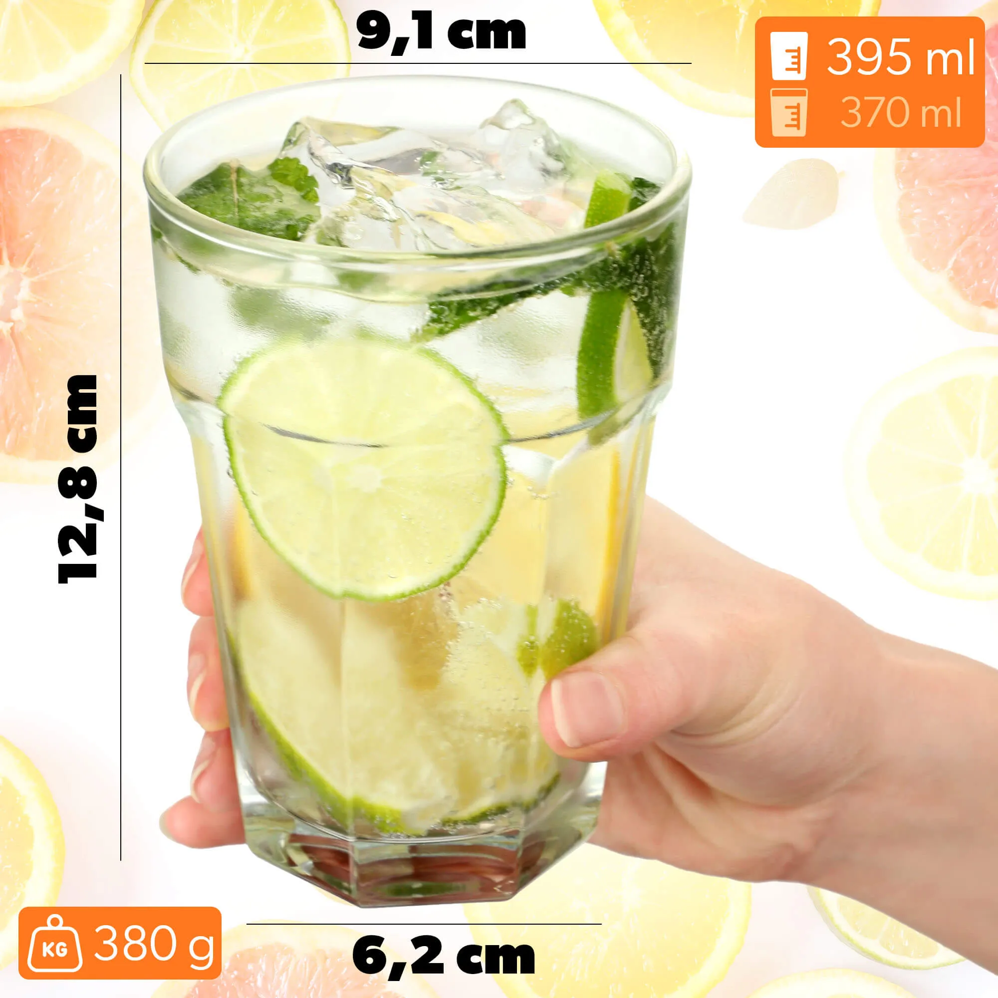 Rūdžių gėrimų ir sulčių stiklinės 370 ml, 4 vnt.