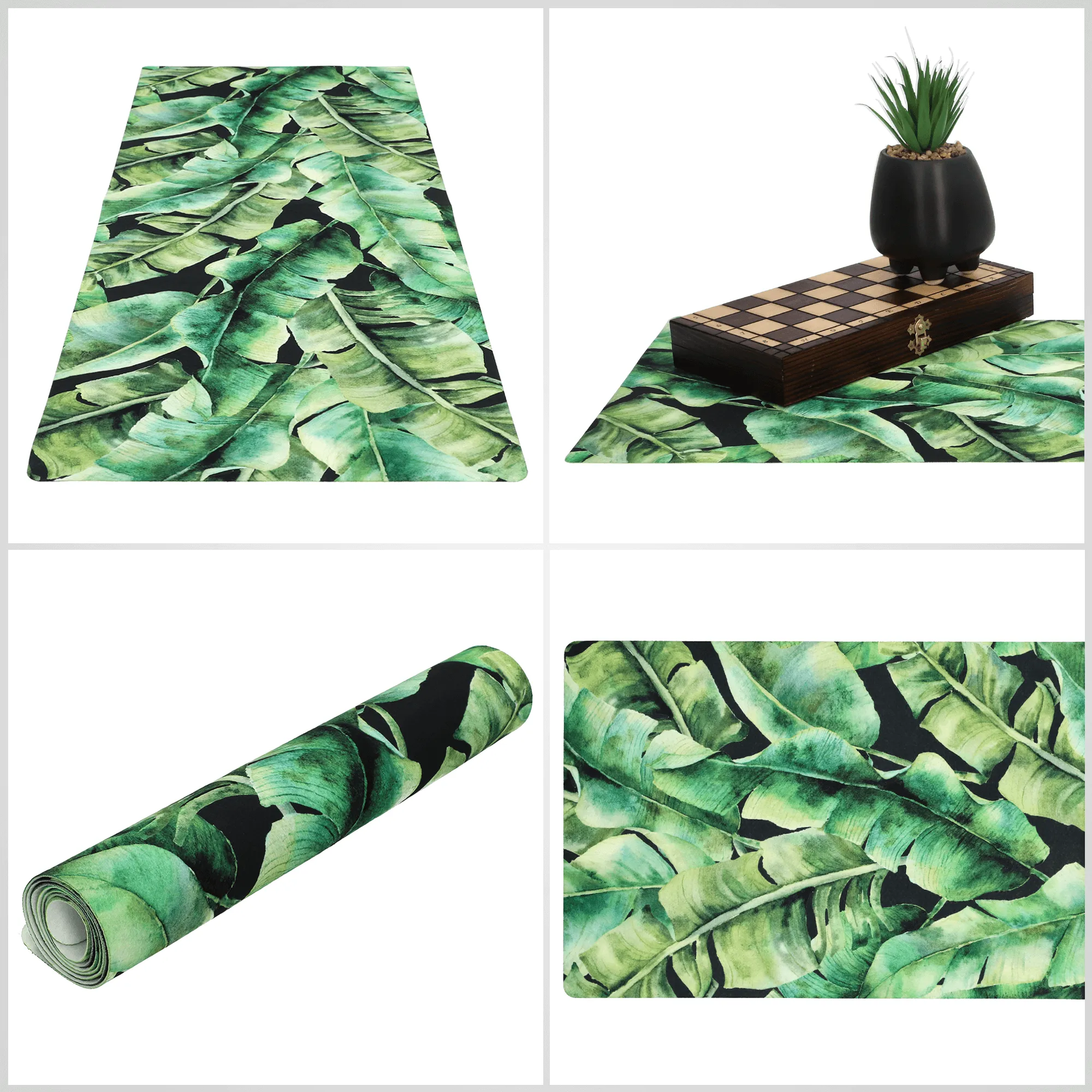 Agello stalo takelis 94 x 32 cm, tropiniai lapai juodame fone