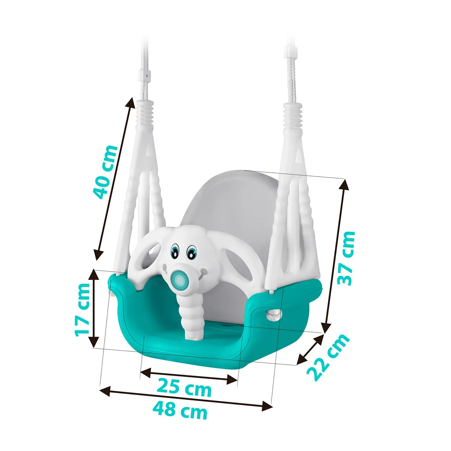 Ricokids 3 viename dramblio formos kibiro sūpynės, turkio spalvos - nuotrauka 1