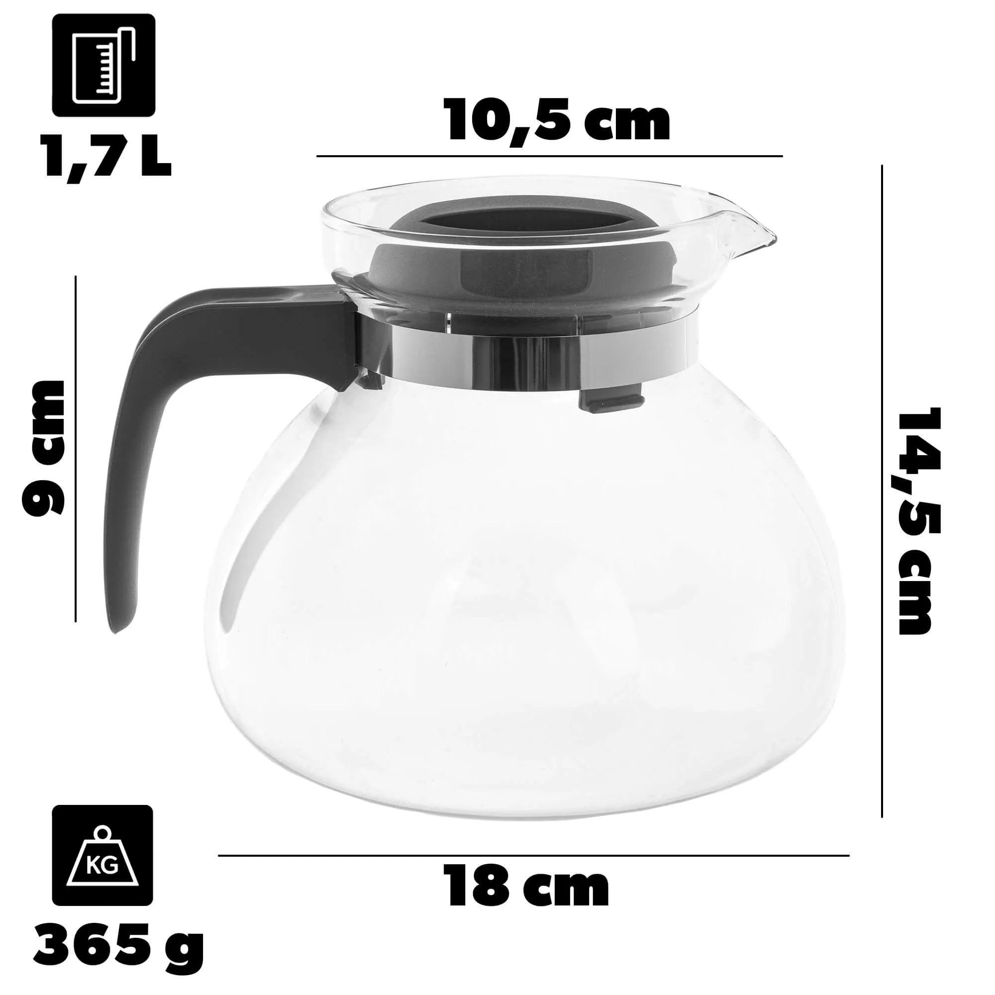 Karščiui atsparus Flond ąsotis, 1,7 l, pilkas