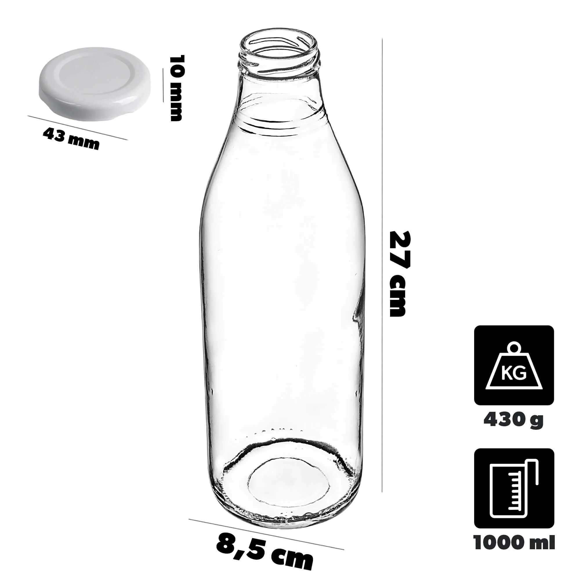 Arvigo 1 l stiklinis sulčių butelis su sidabriniu dangteliu, 20 vnt.