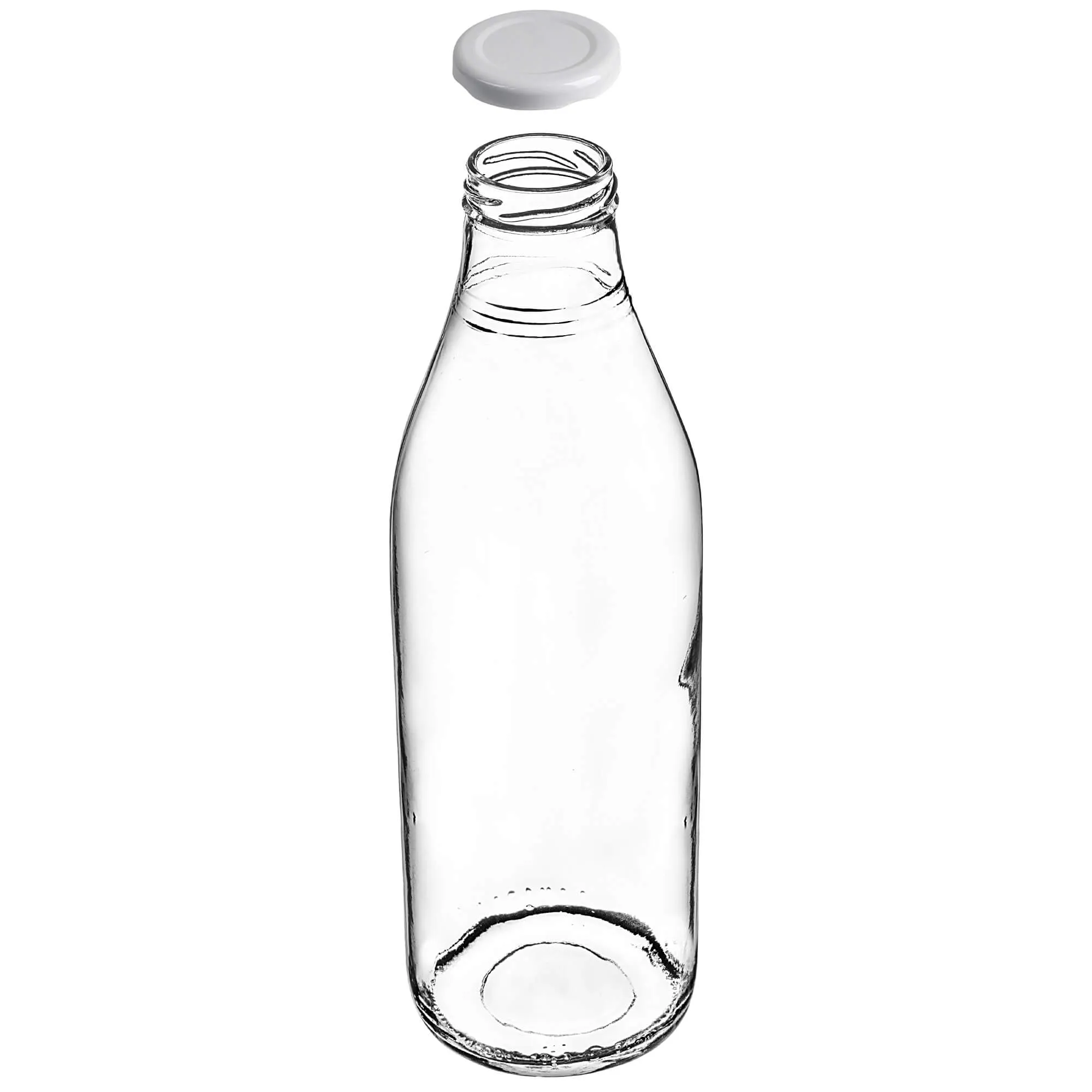 Stikliniai pieno buteliukai 1 l su baltu dangteliu, 43 mm, 3 vnt.