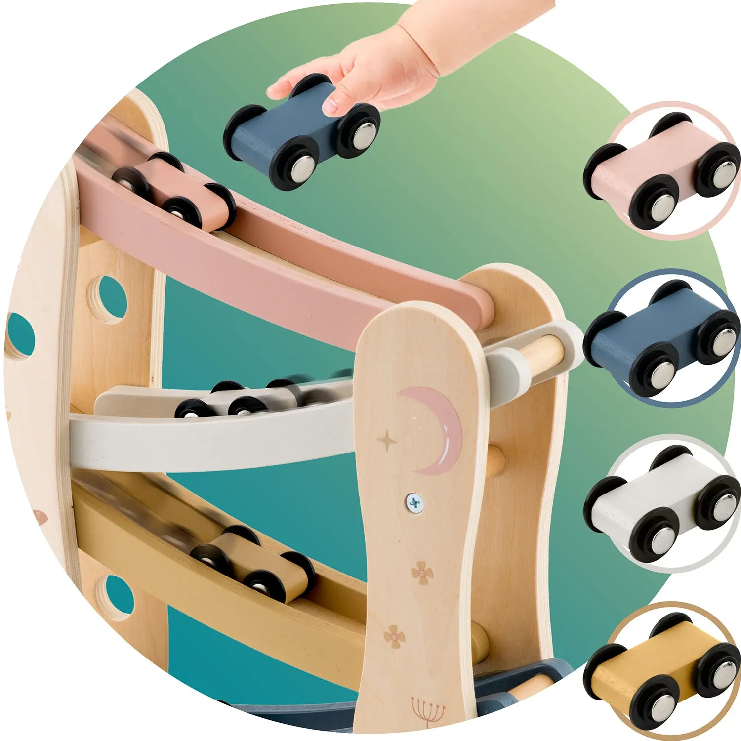 Medinis žaislinis čiuožykla su mašinėlėmis NK-855 Nukido - nuotrauka 1