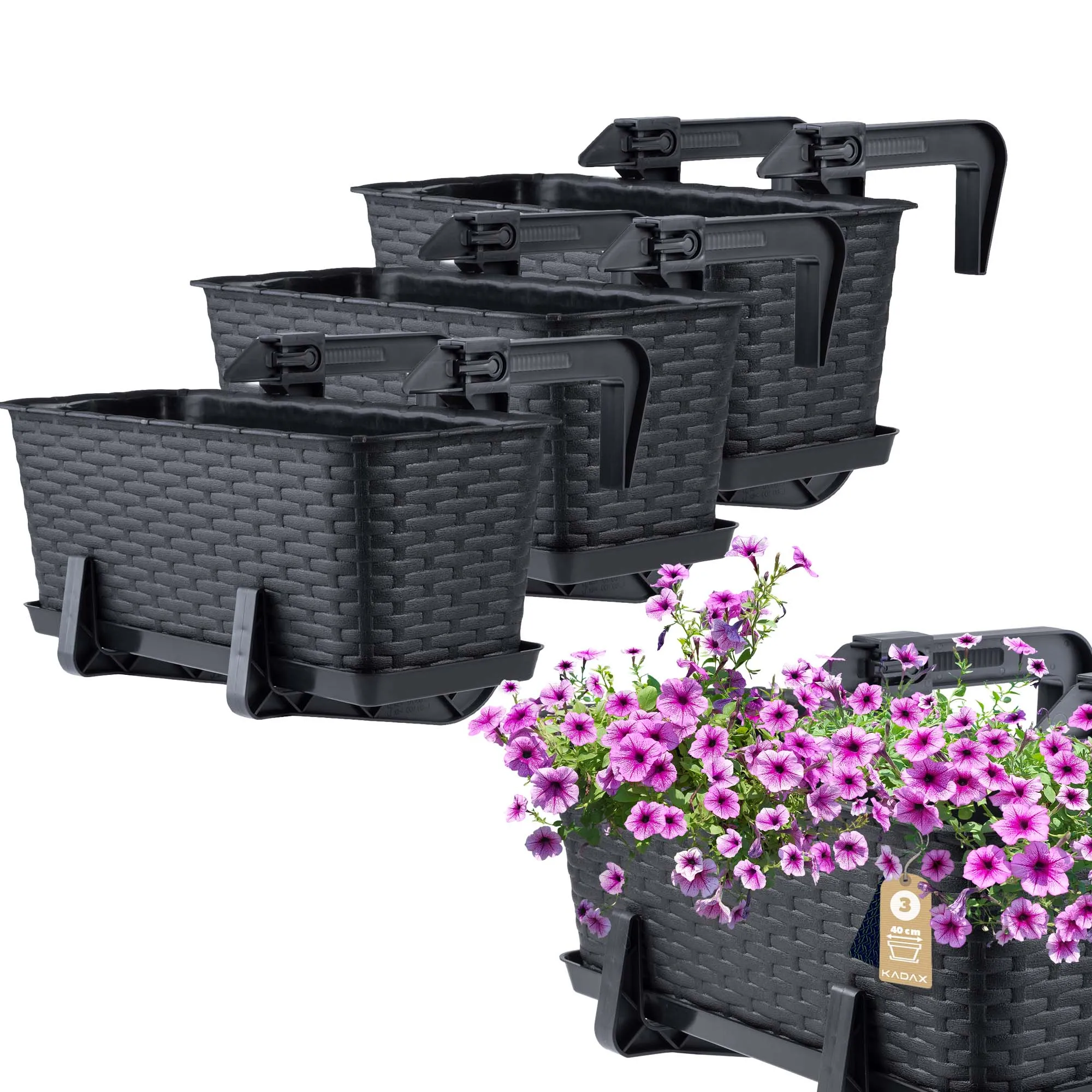 Balkono dėžė su rankenomis Castro antracito spalvos 40 cm