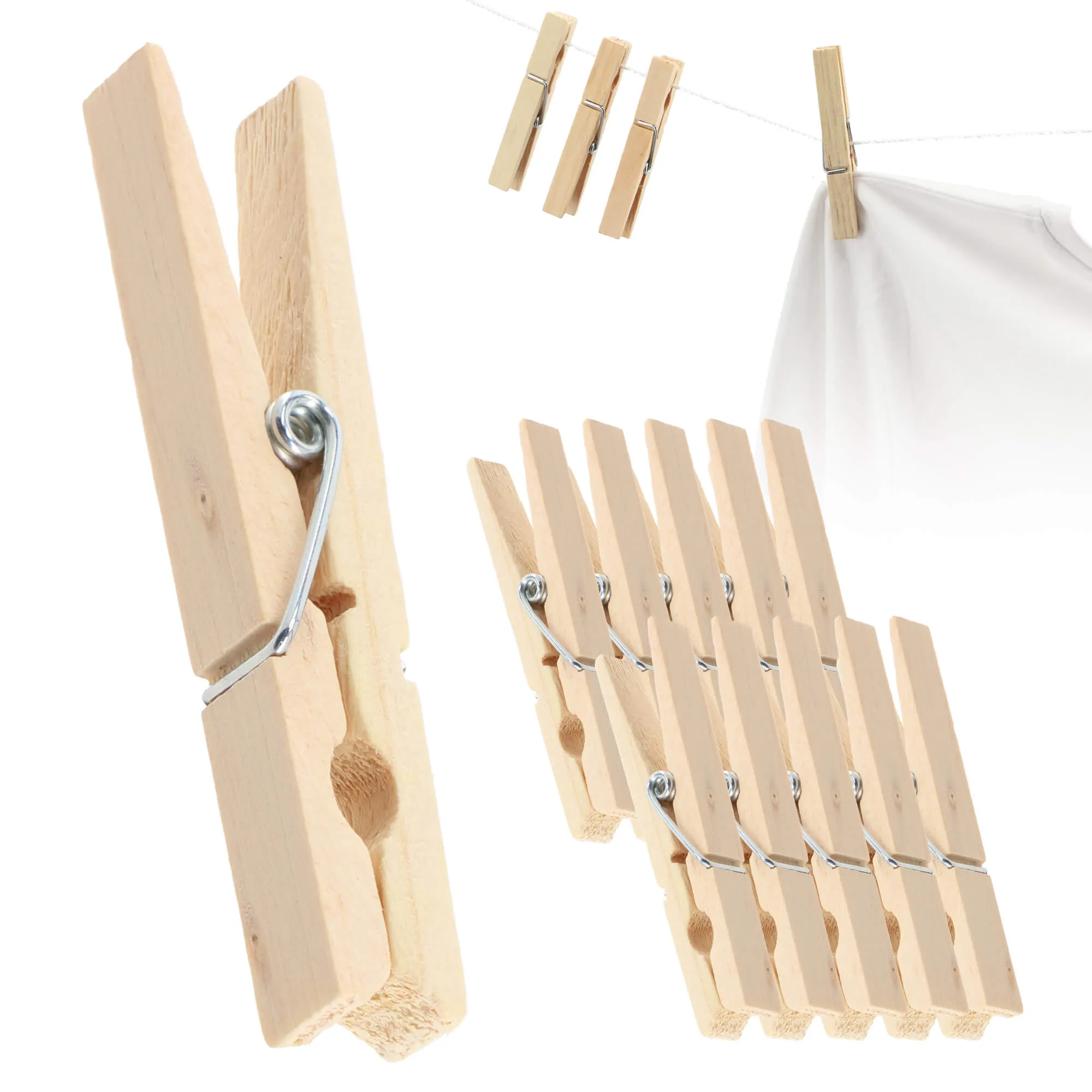 Mediniai skalbinių segtukai, rudi, 10 vnt.