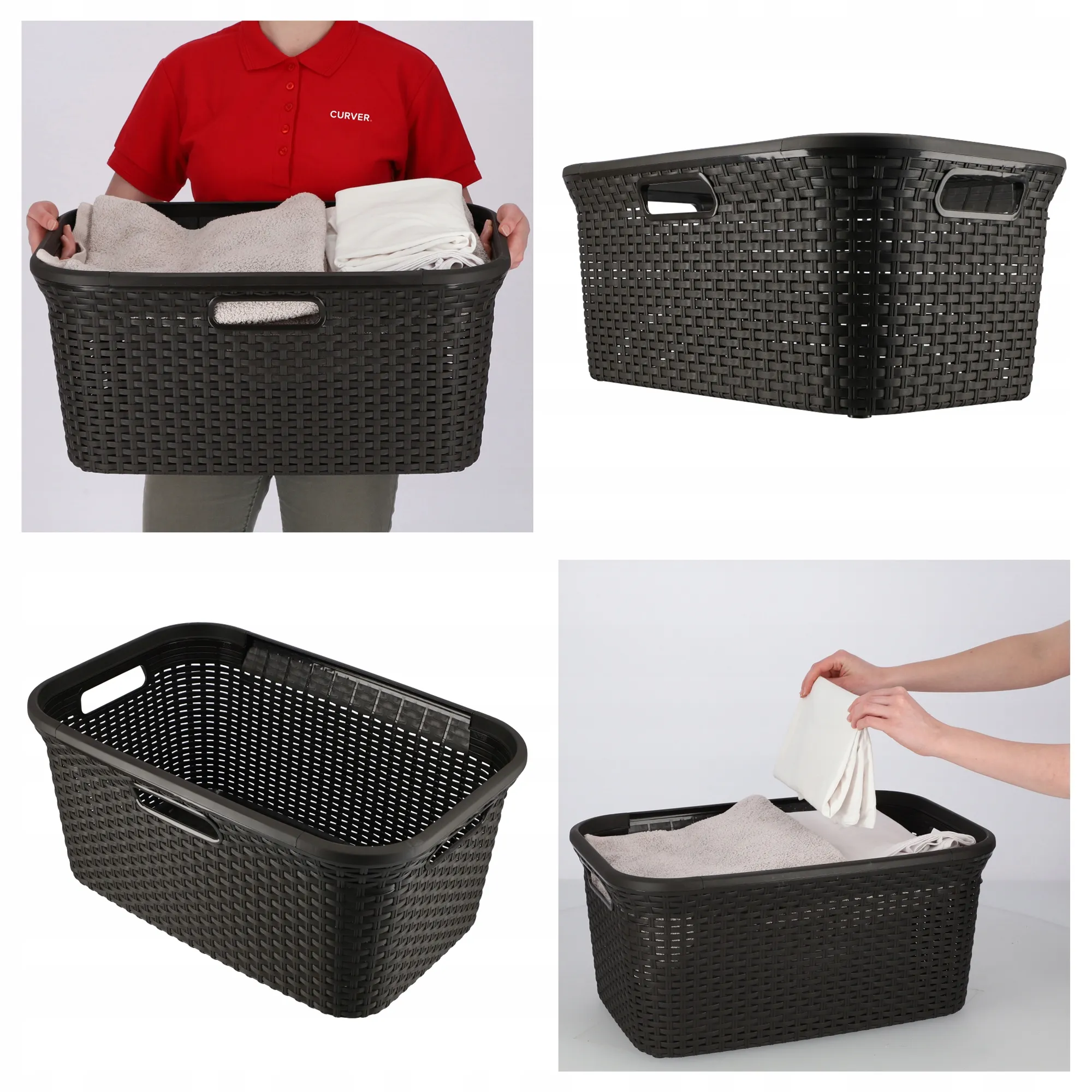 60 litrų krepšys su dangčiu + 45 litrų konteineris „Curver Natural Style“, rudas