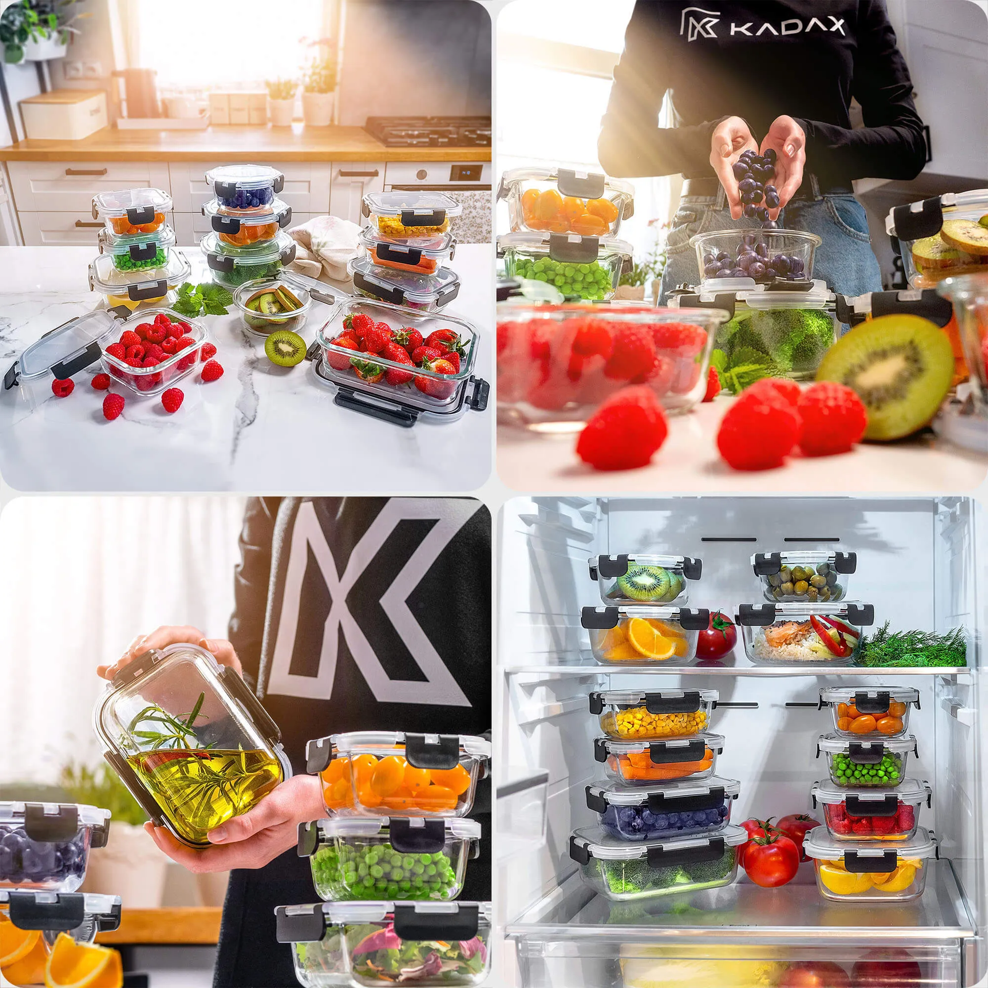 12 juodų Termoli stiklinių indelių su dangteliais rinkinys