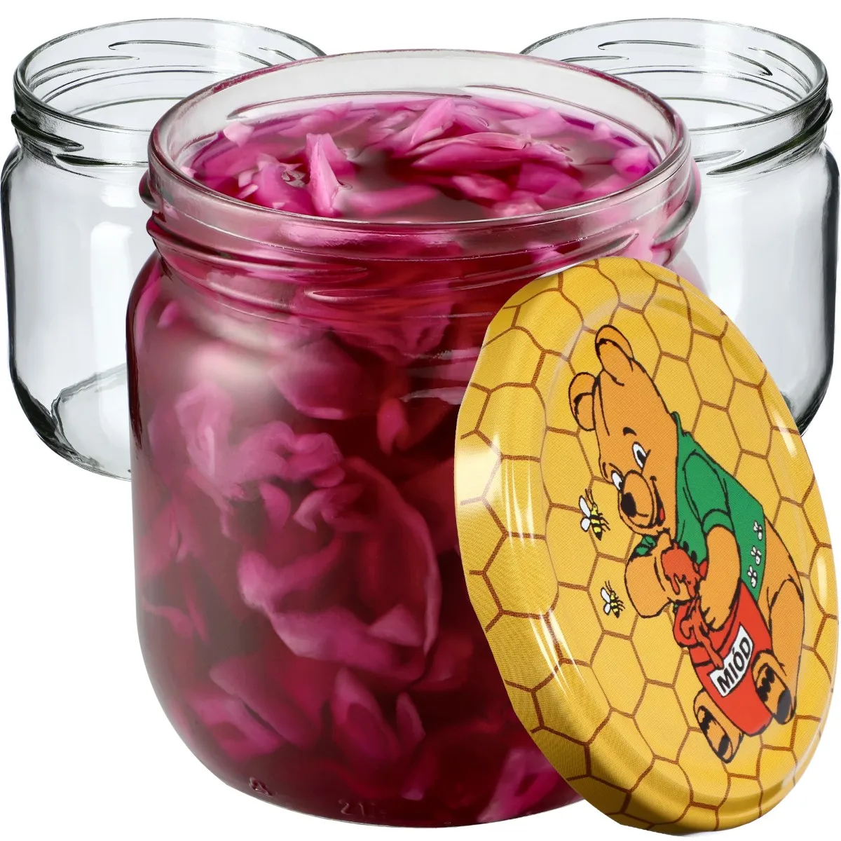 Salla konservavimo stiklainiai 425 ml, 12 vnt., 82 mm + dangteliai su medumi