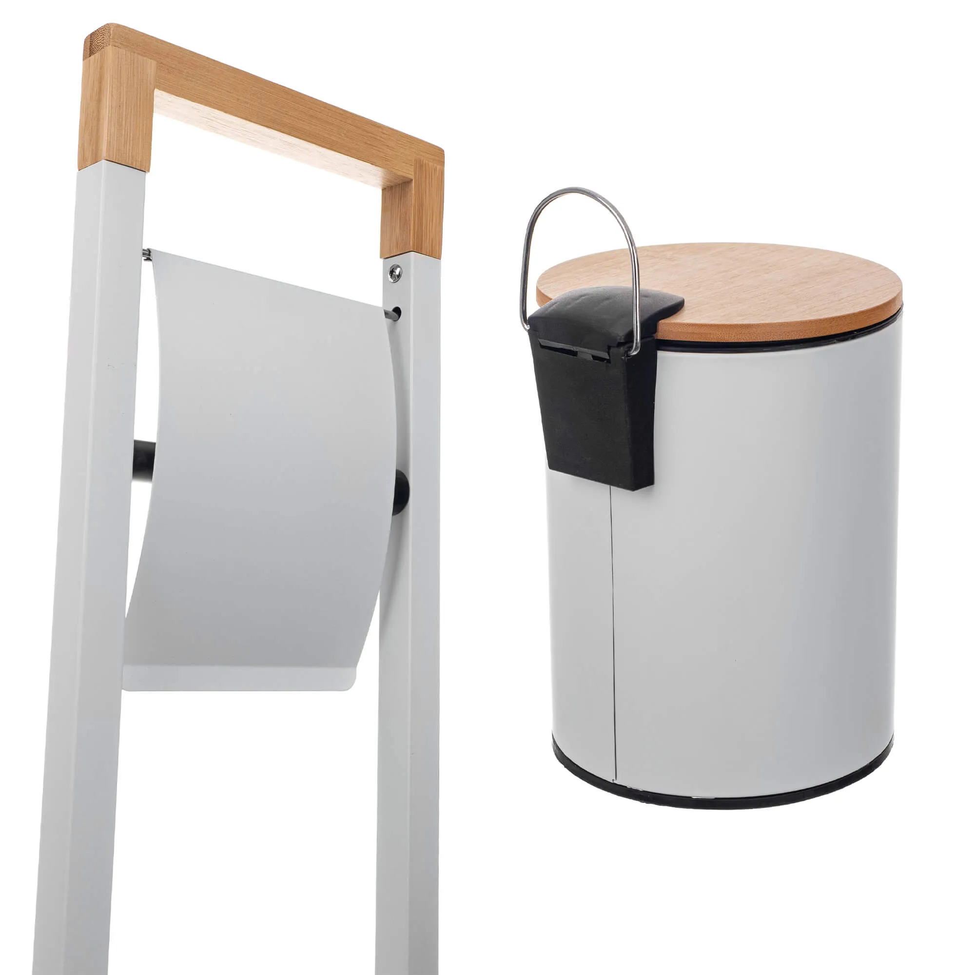 Guise vonios kambario komplektas tualetiniam popieriui ir šepetėlių laikikliui + 3 l krepšeliui, baltas