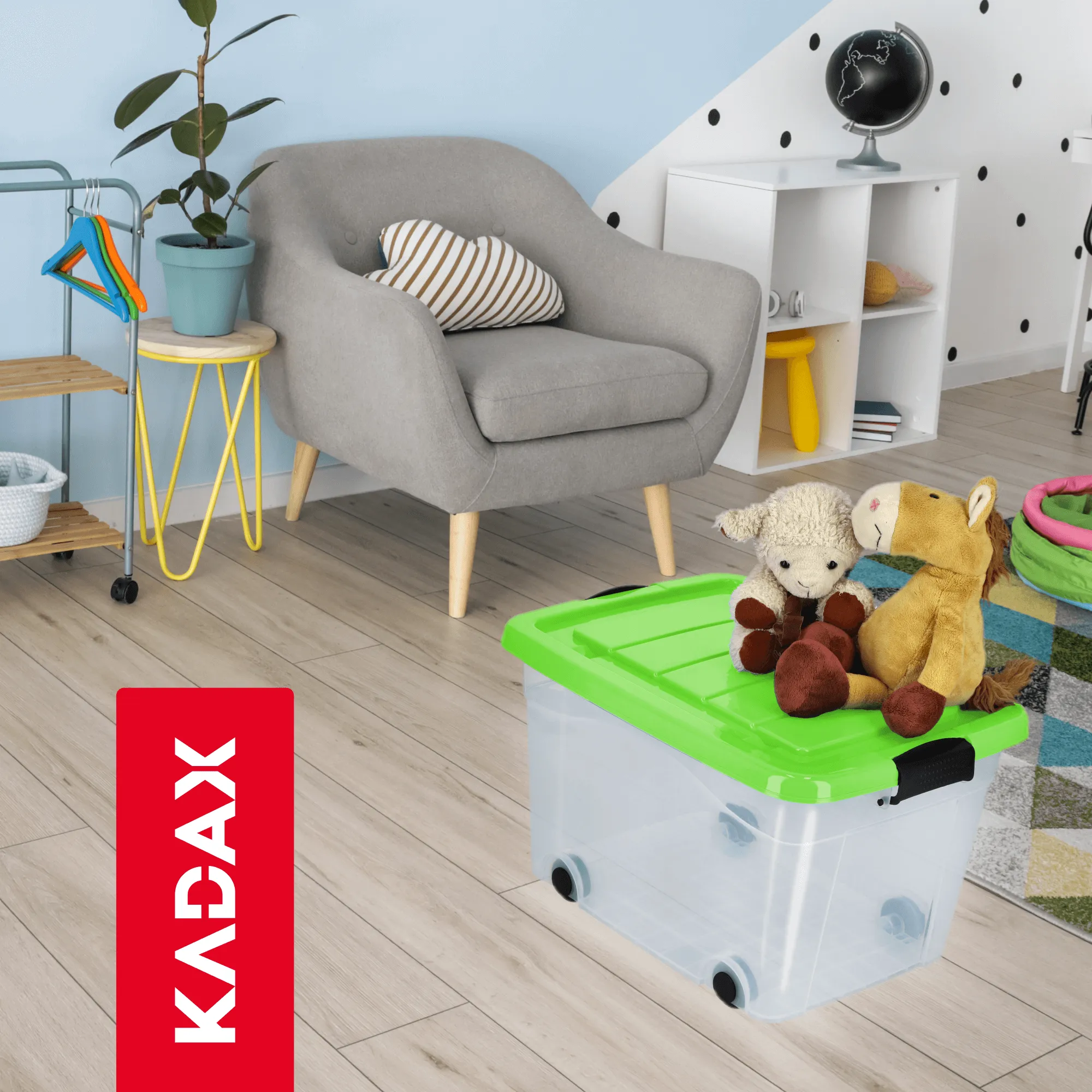 Vado 40 litrų plastikinė šiukšliadėžė su ratukais, žalia