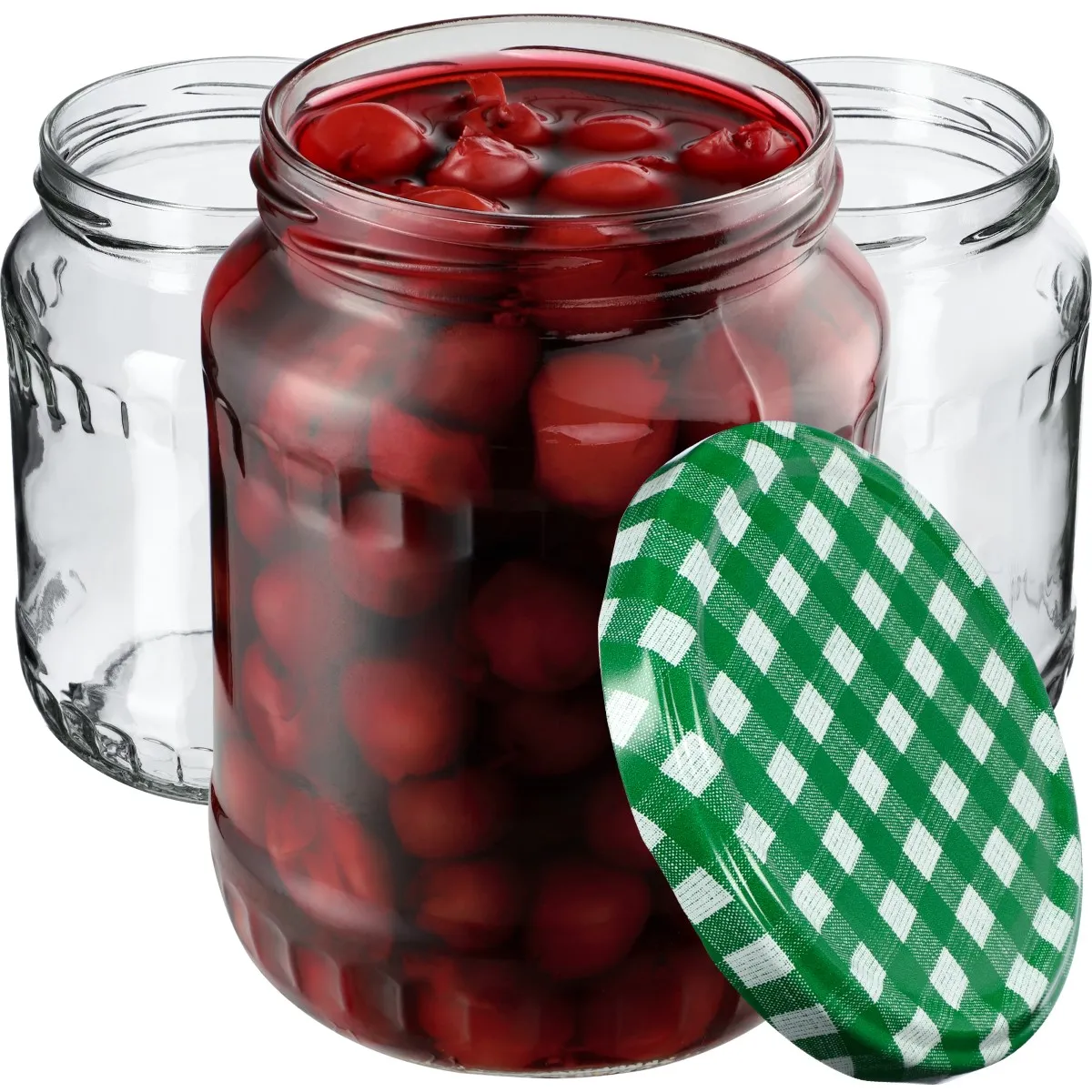 Jukka konservavimo stiklainiai 720 ml, 24 vnt., 82 mm + žalios grotelės dangteliuose