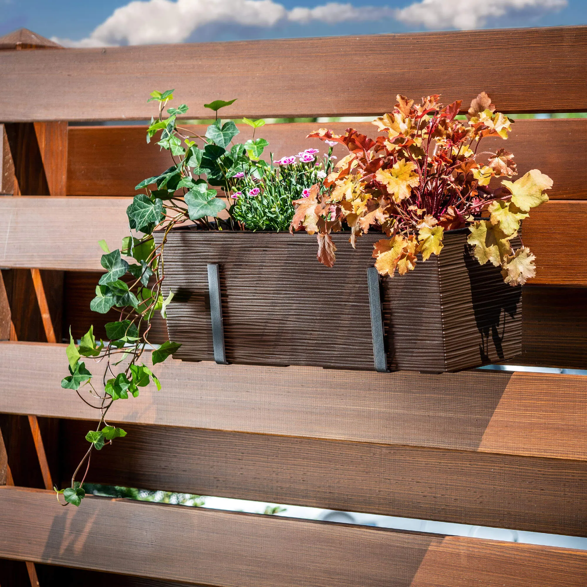 Balkoninis gėlių vazonas su Treviso įdėklu 56 x 19 cm + 2 rankenos